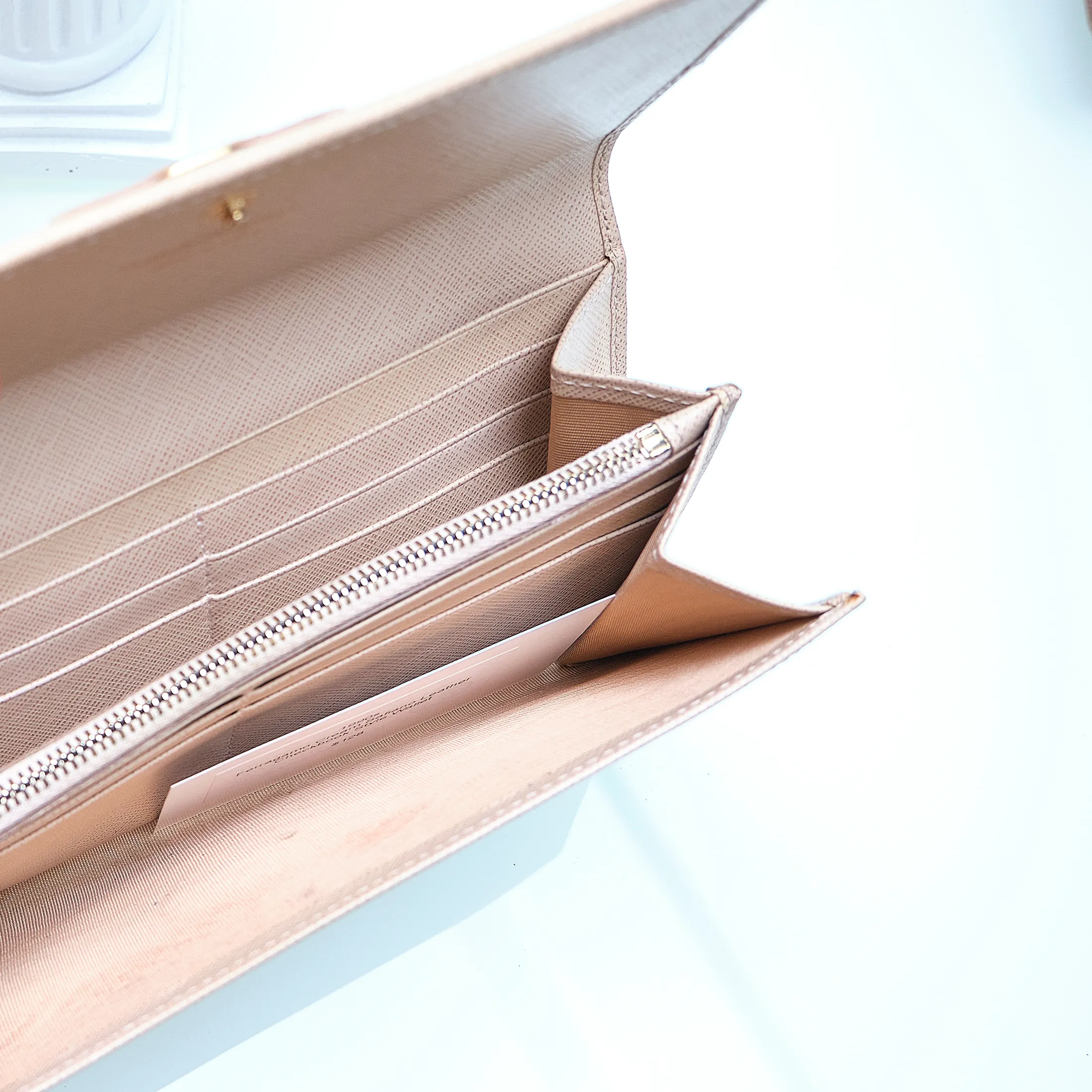 2000s Salvatore Ferragamo Saffiano Leather Checkbook Wallet – Blush Nude with Gold Hardware - Image 6