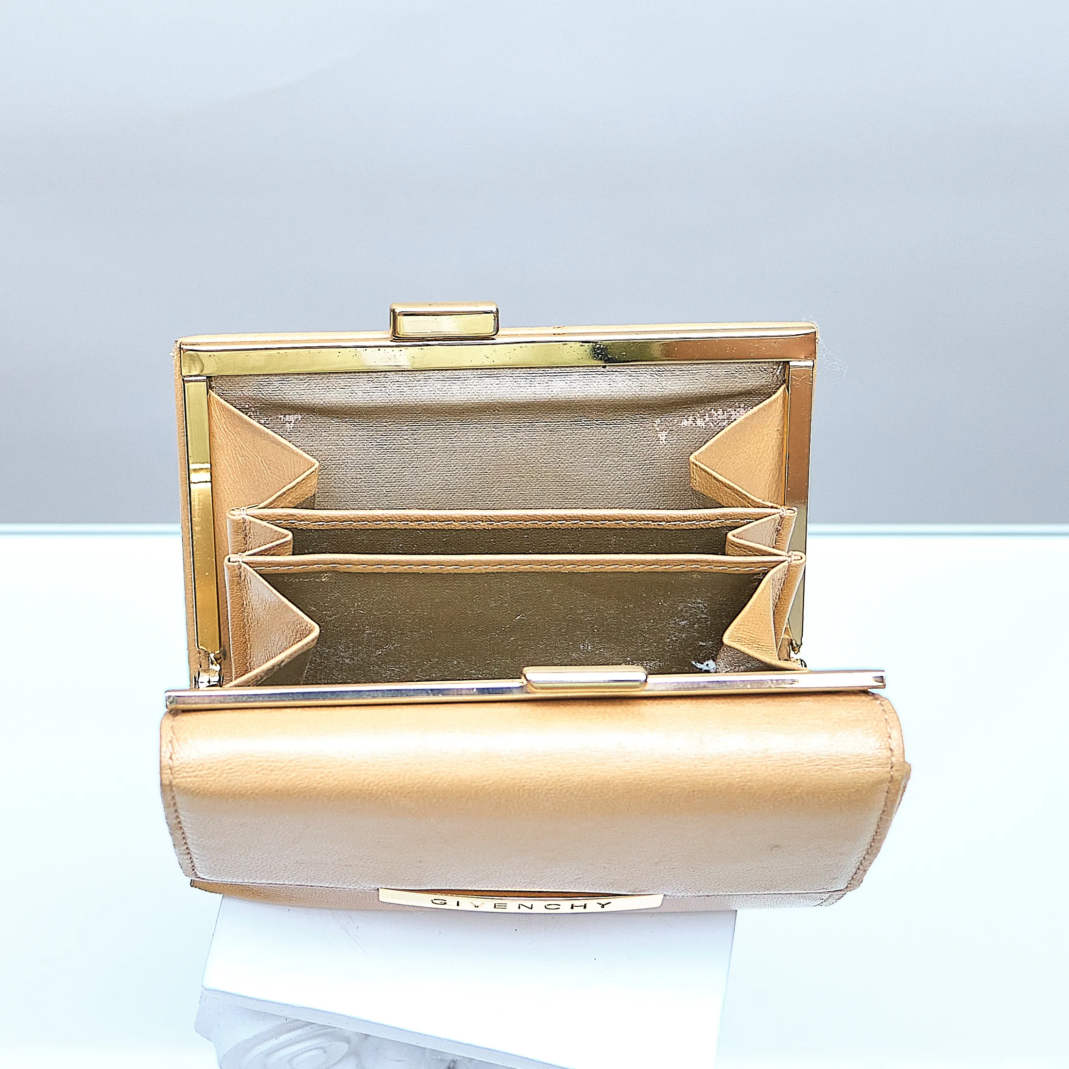 90s Givenchy Gold Pearlescent Lamb Leather Wallet - Image 3