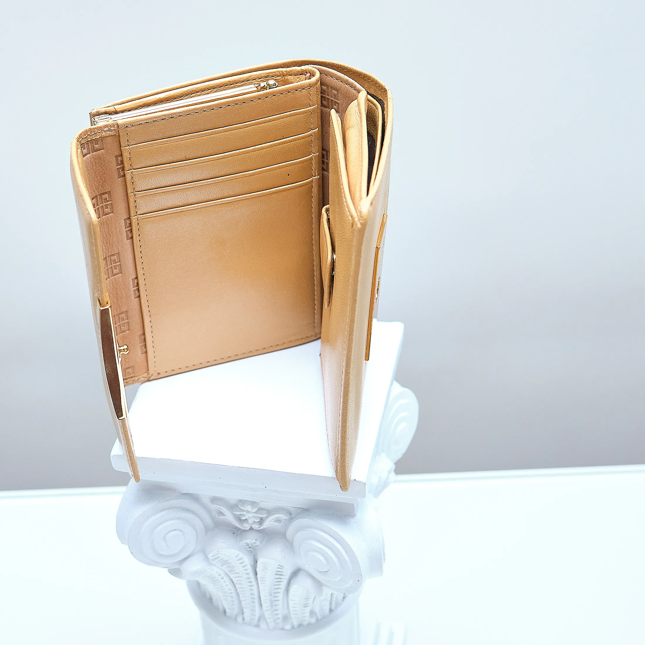 90s Givenchy Gold Pearlescent Lamb Leather Wallet - Image 9