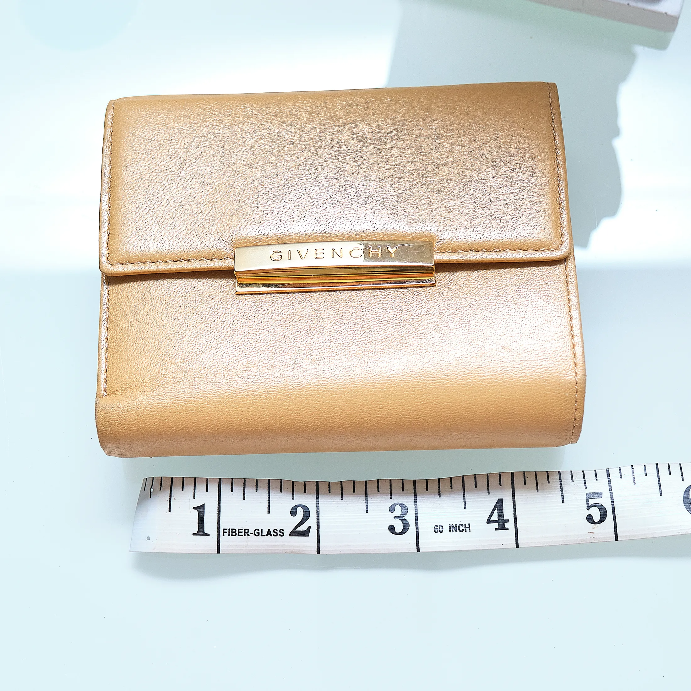 90s Givenchy Gold Pearlescent Lamb Leather Wallet - Image 7