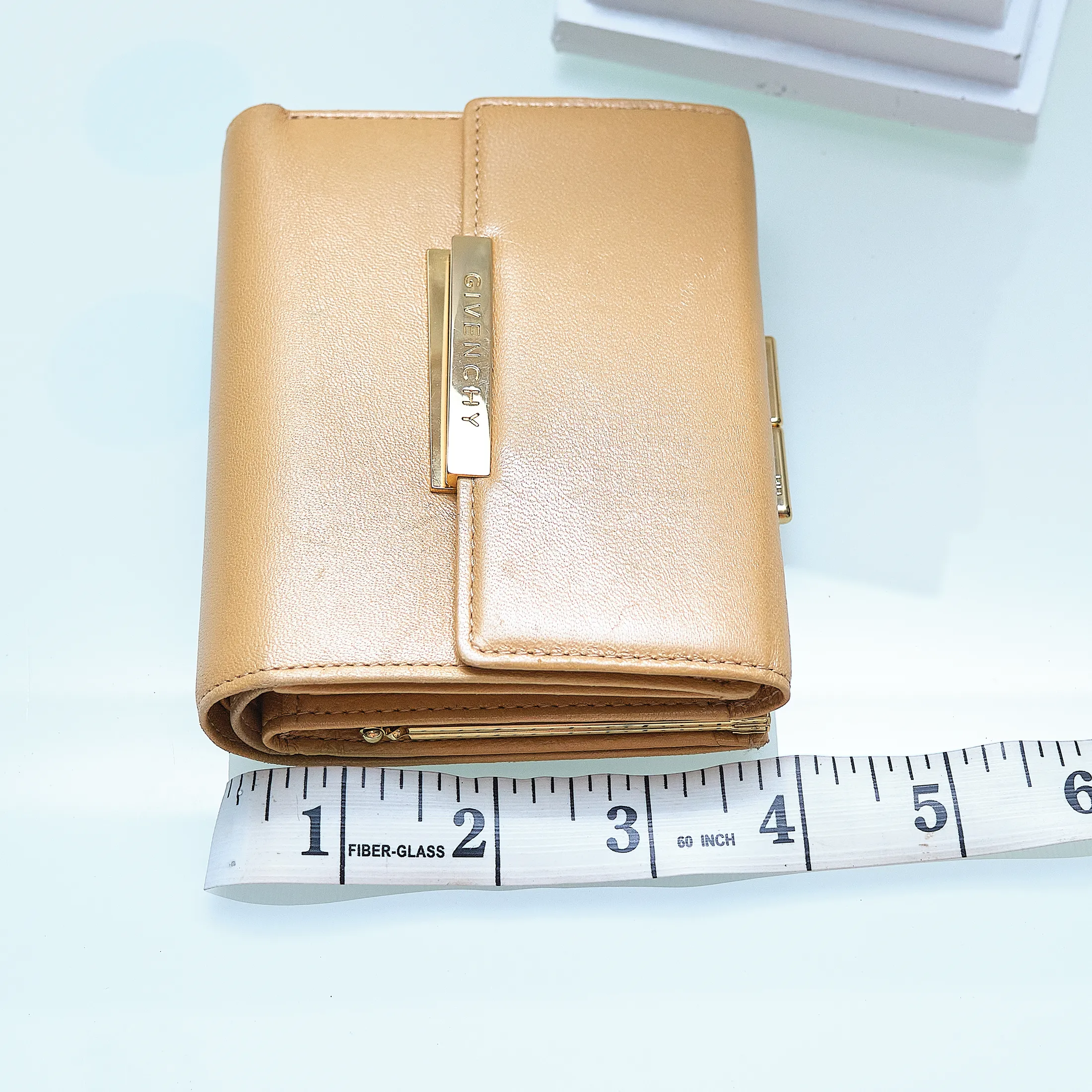 90s Givenchy Gold Pearlescent Lamb Leather Wallet - Image 6