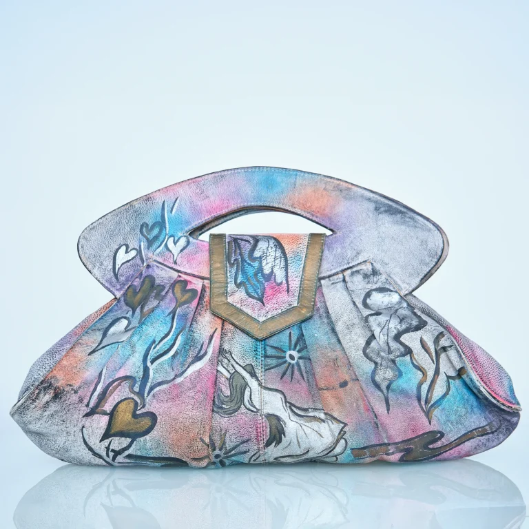 1980s Handpainted Sova Leather Pillow Bag with Removable Crossbody Strap