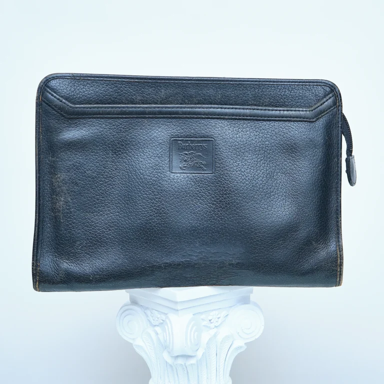 1980s Burberry’s Black Leather Clutch / Folio