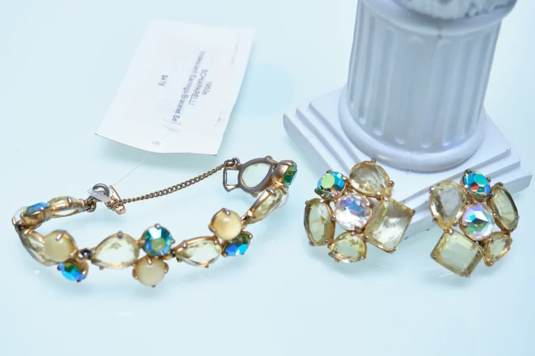1950s/60s Schiaparelli Rhinestone & Cabochon Bracelet and Earring Set