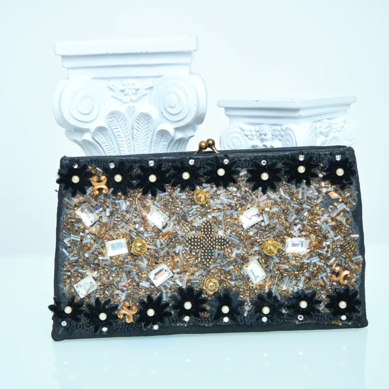 1960s Veldore of Houston Hand-Decorated Beaded Clutch with Original Invitation/Menu
