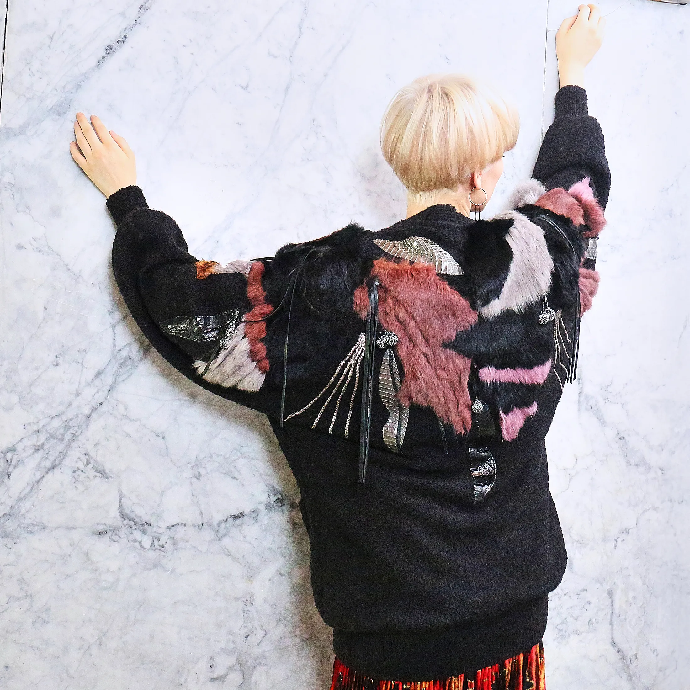 Vintage Lillie Rubin Mohair Cardigan with Snake & Rabbit Fur Accents – 1970s/80s- Size M/L