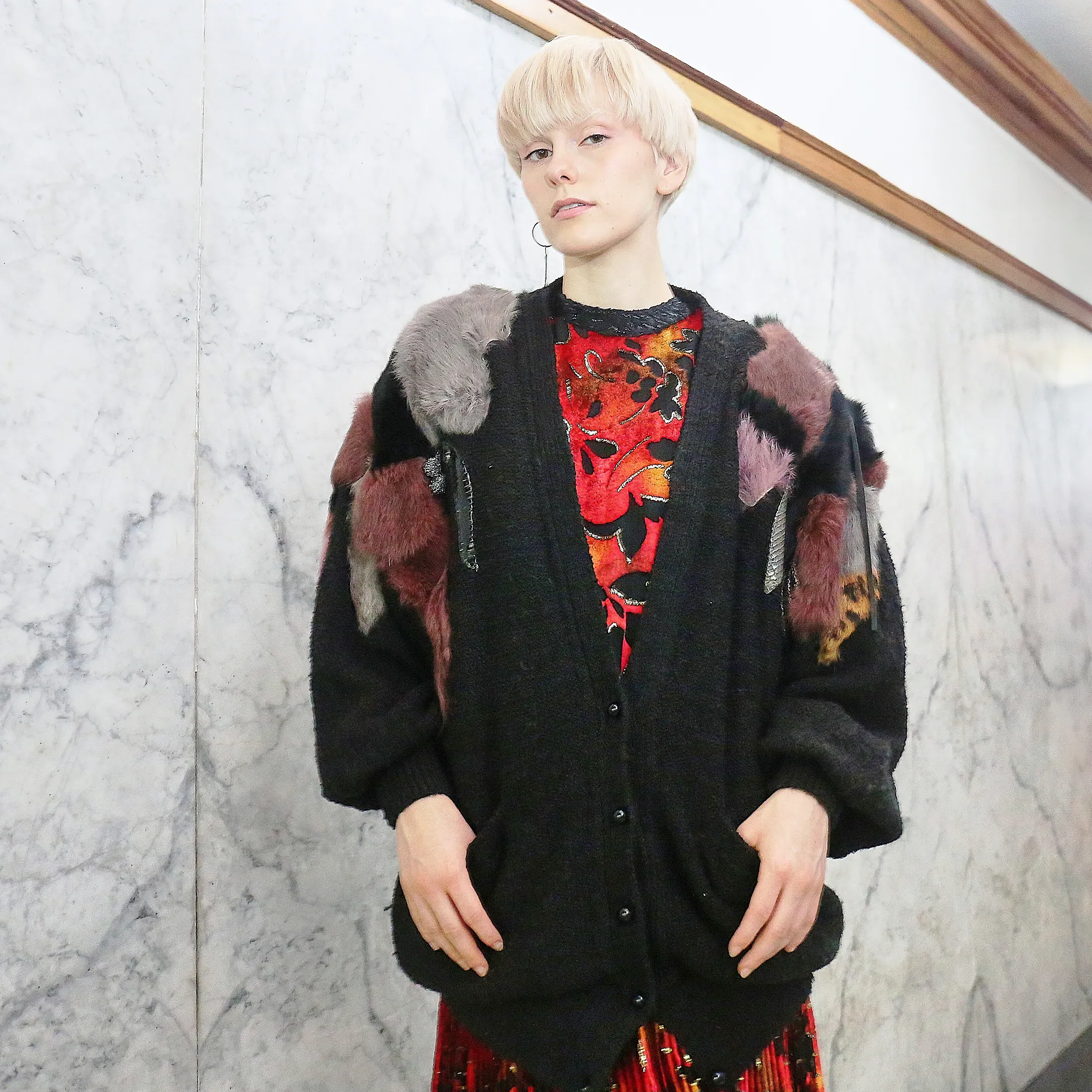 Vintage Lillie Rubin Mohair Cardigan with Snake & Rabbit Fur Accents – 1970s/80s- Size M/L - Image 2