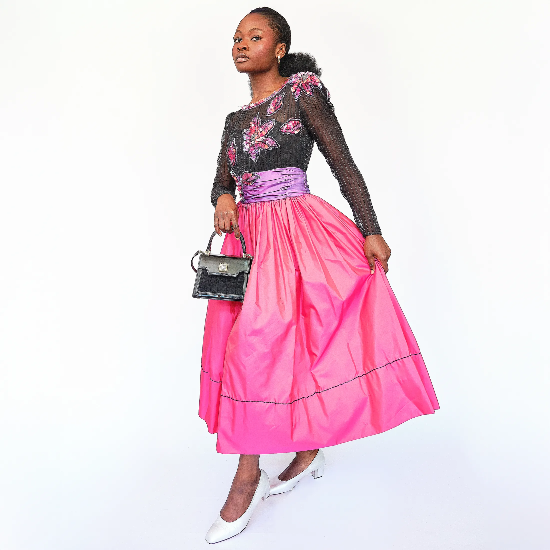 1980s Victor Costa Beaded Illusion Tulle + Taffeta Gown – Size 2 - Image 2