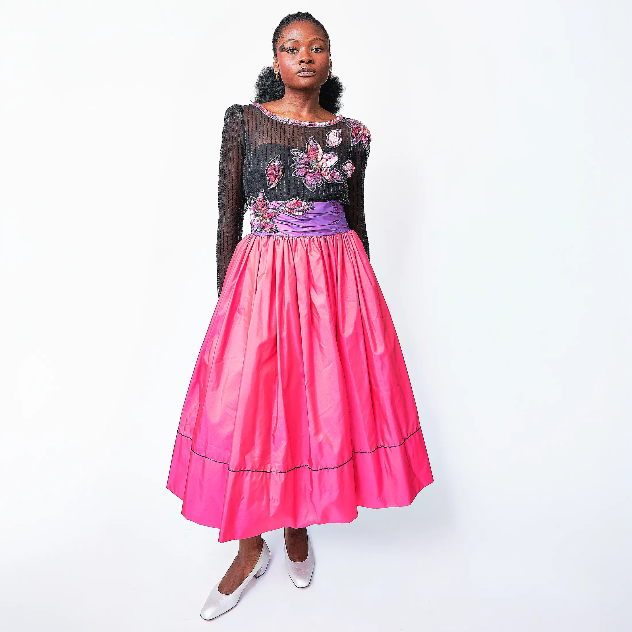 1980s Victor Costa Beaded Illusion Tulle + Taffeta Gown – Size 2 - Image 13