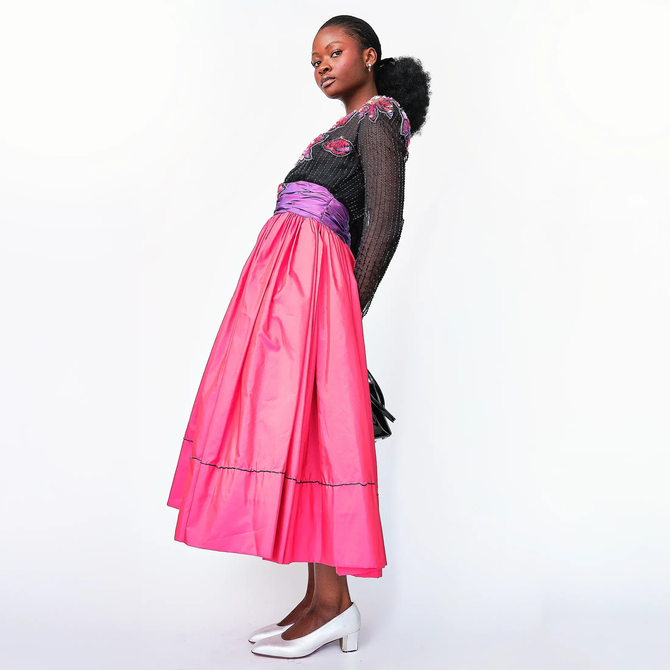 1980s Victor Costa Beaded Illusion Tulle + Taffeta Gown – Size 2 - Image 11