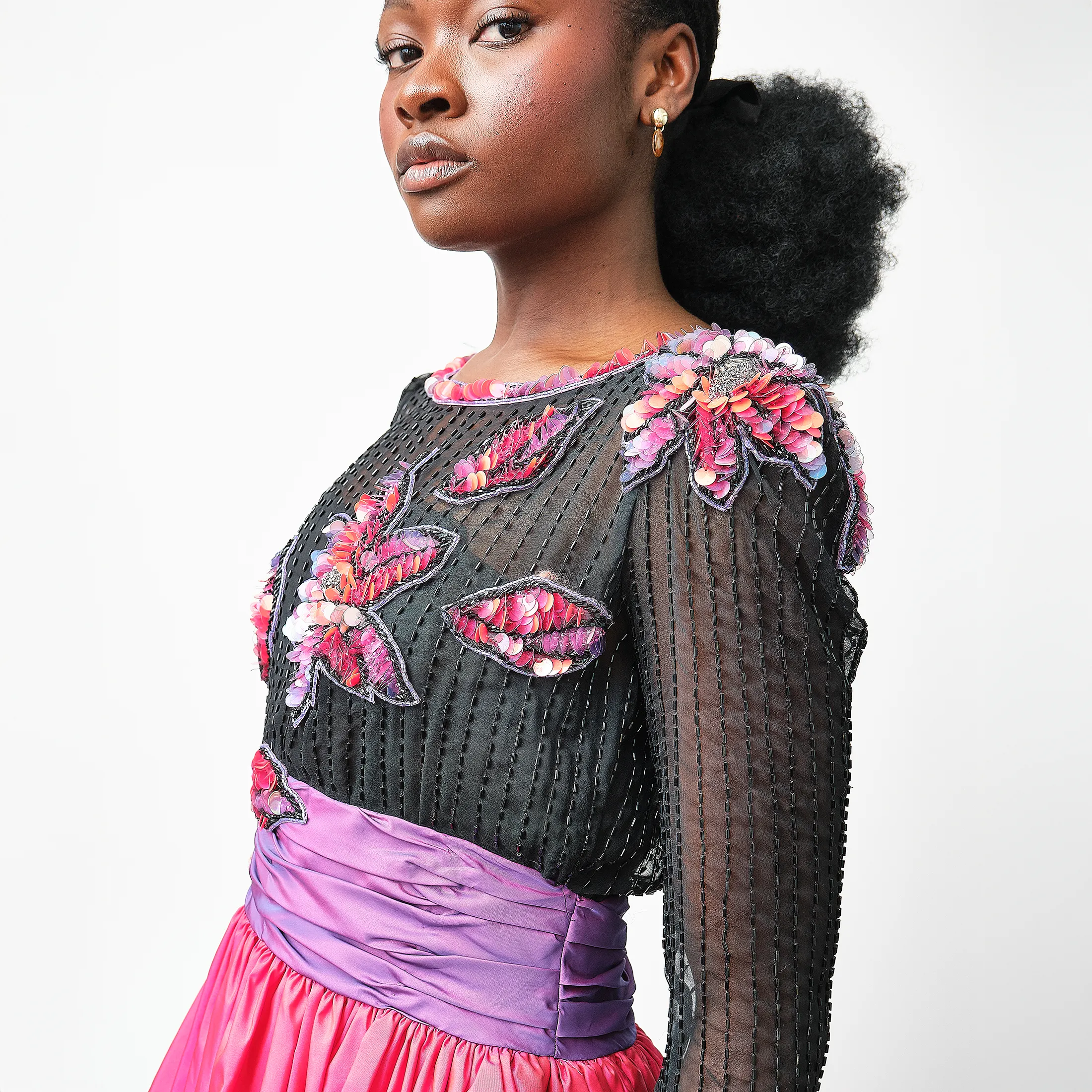 1980s Victor Costa Beaded Illusion Tulle + Taffeta Gown – Size 2 - Image 10