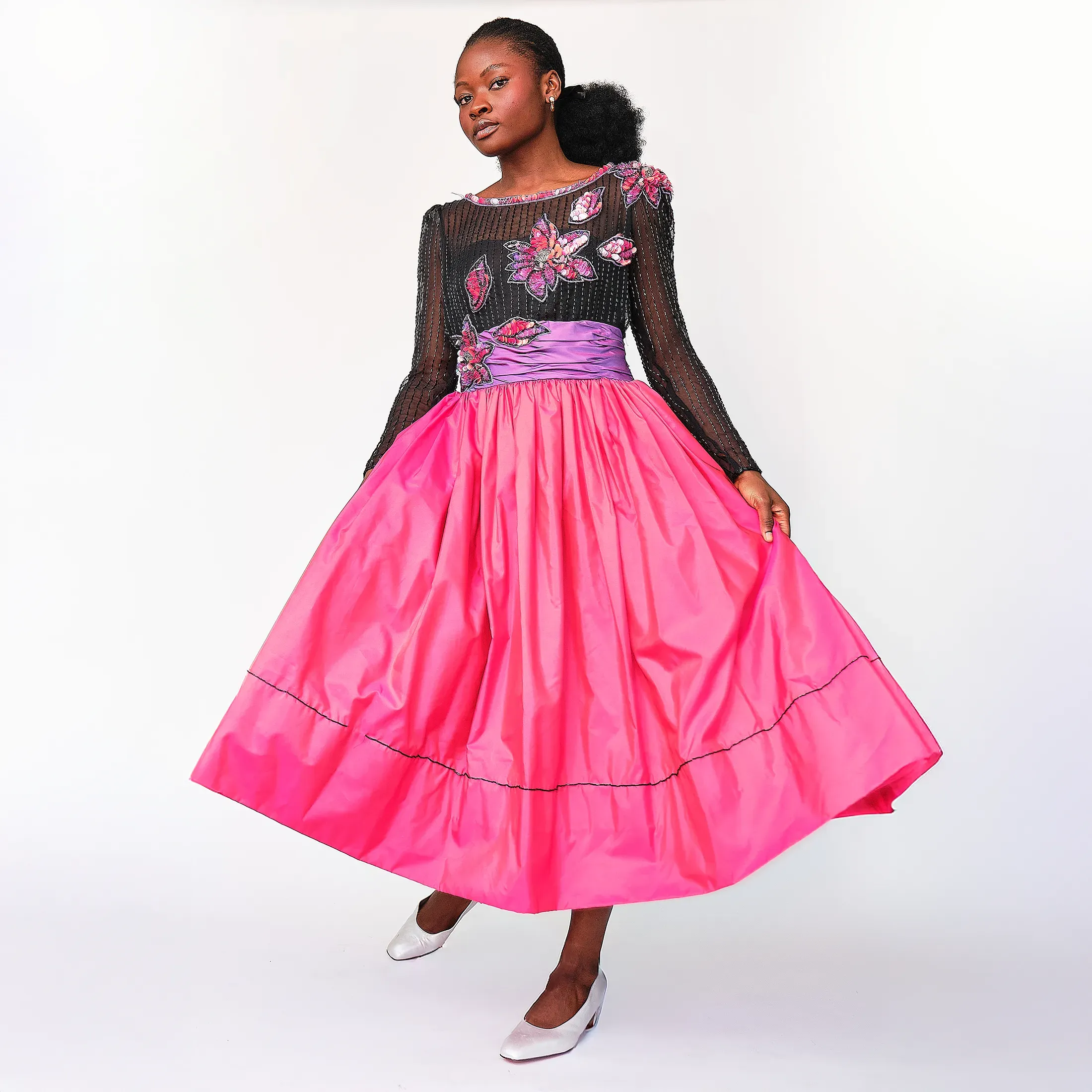 1980s Victor Costa Beaded Illusion Tulle + Taffeta Gown – Size 2 - Image 7