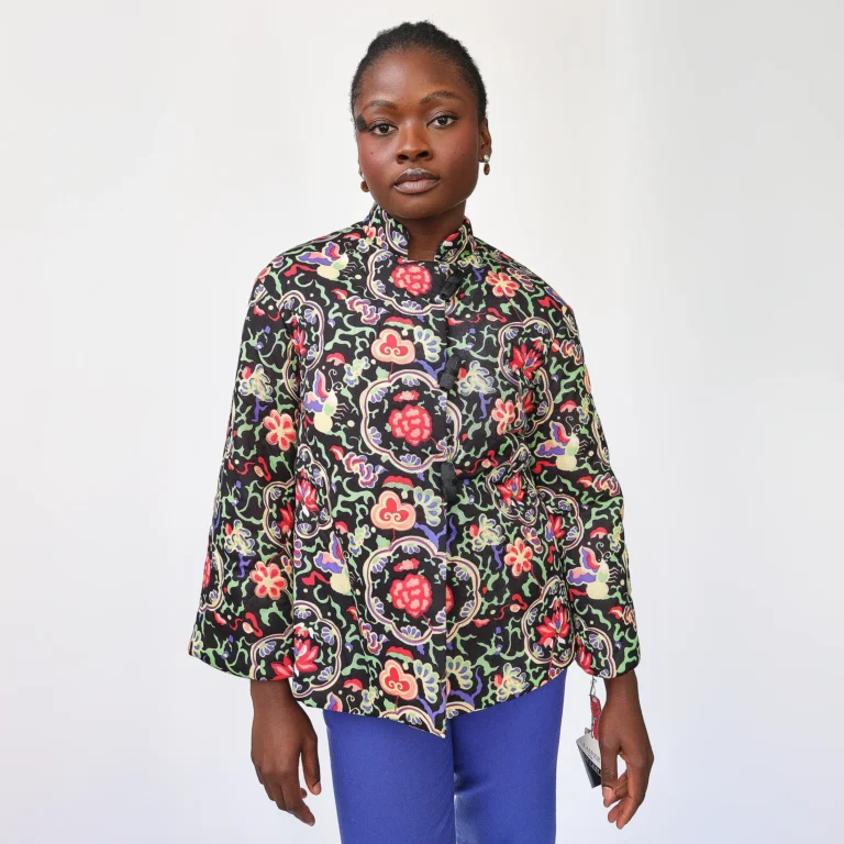 Late 60s Quilted Brocade Jacket – Deadstock Asian-Inspired Print with Frog Closures