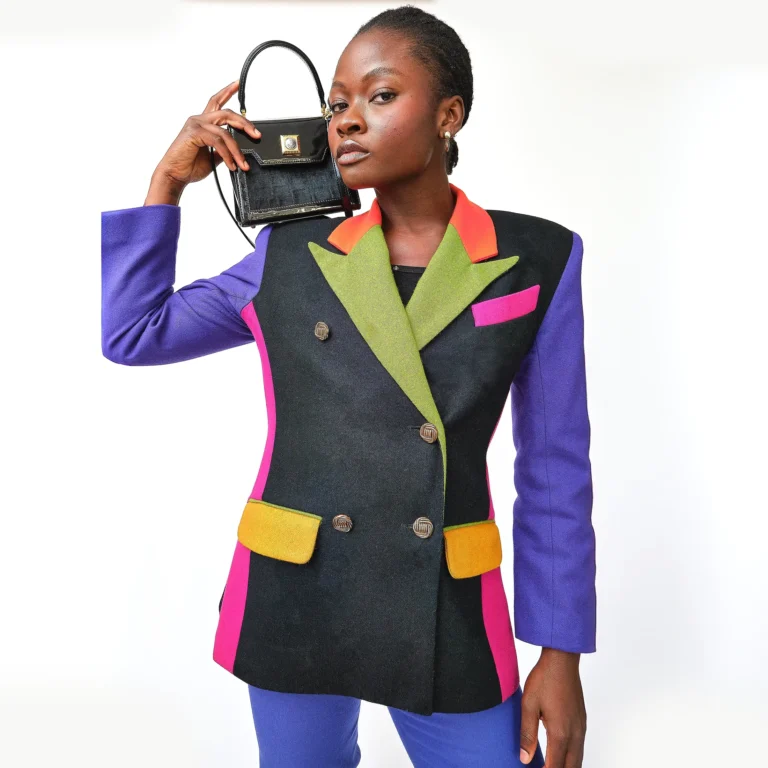 1990s Take Six Patchwork Power Blazer – Neon Wool Colorblock