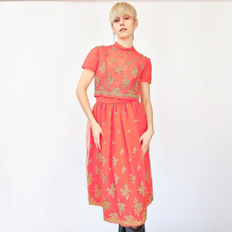 1960s Harmay New York Embroidered Silk Organza 2-Piece Set – Size 0/2