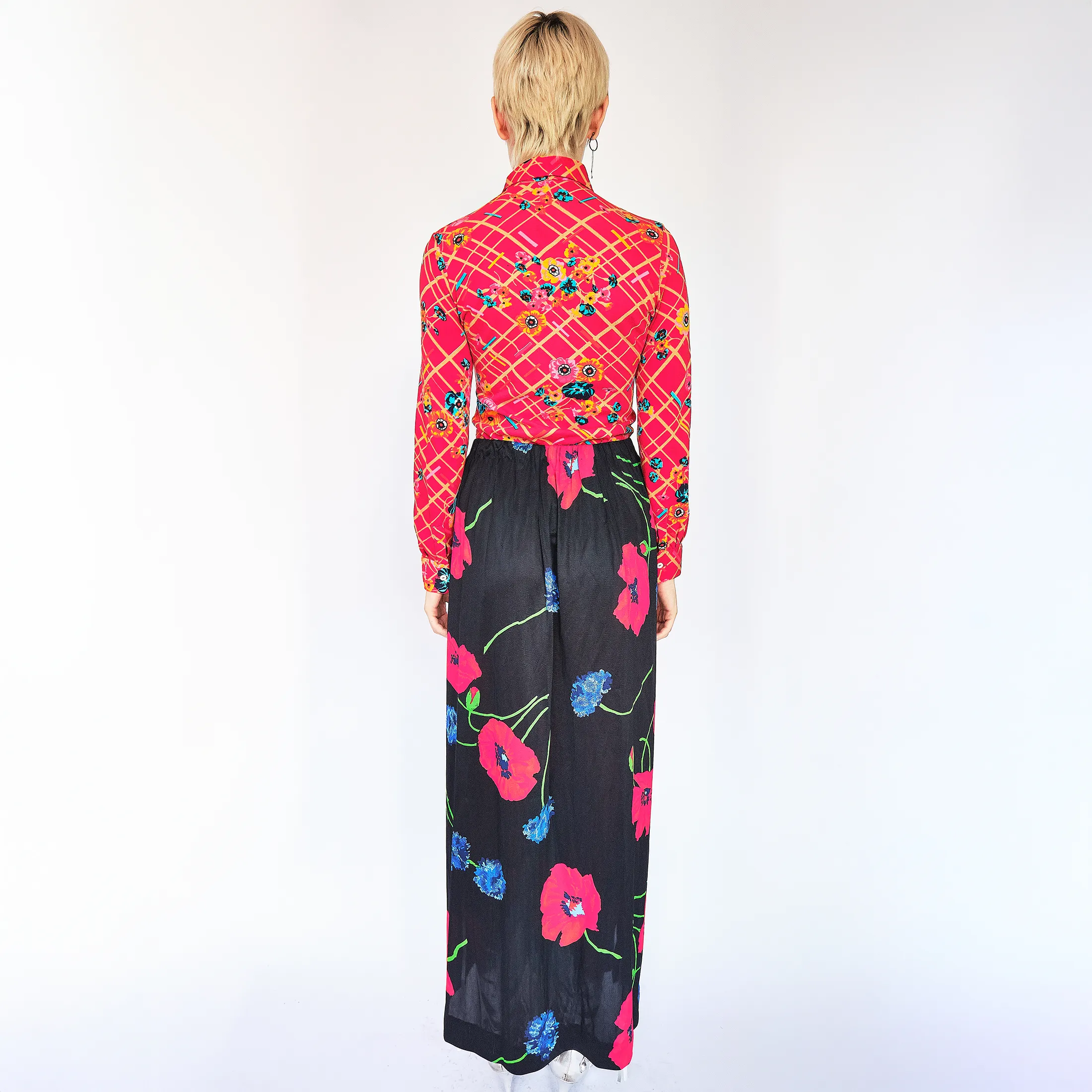 1970s/80s Saks Fifth Avenue Poppy Print Nylon Maxi Skirt – Size 2/4 - Image 4