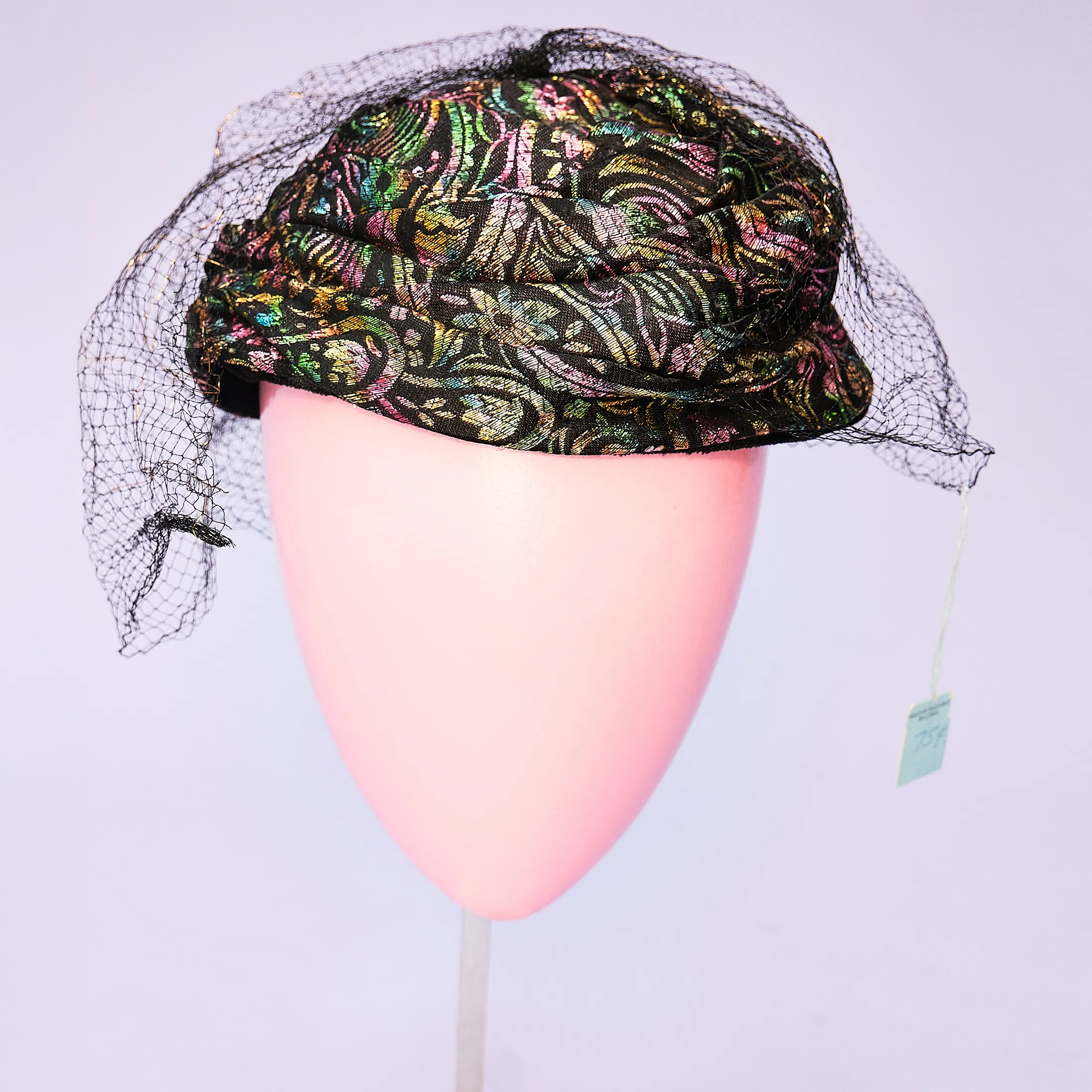 1960s Odette Mode Brocade Veiled Hat – One Size - Image 4