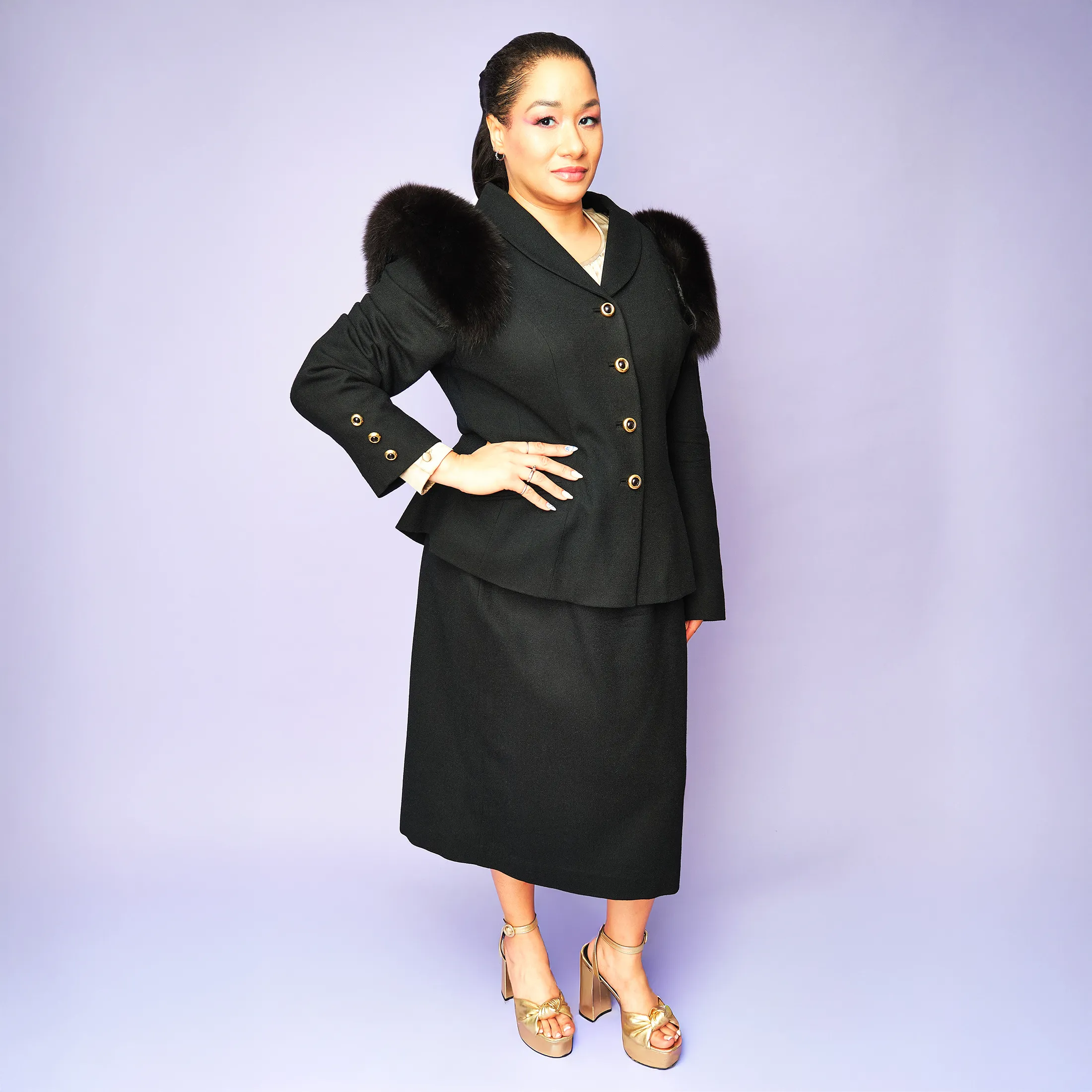 1980s/90s Lilli Ann Wool & Fox Fur Skirt Suit – Size 12