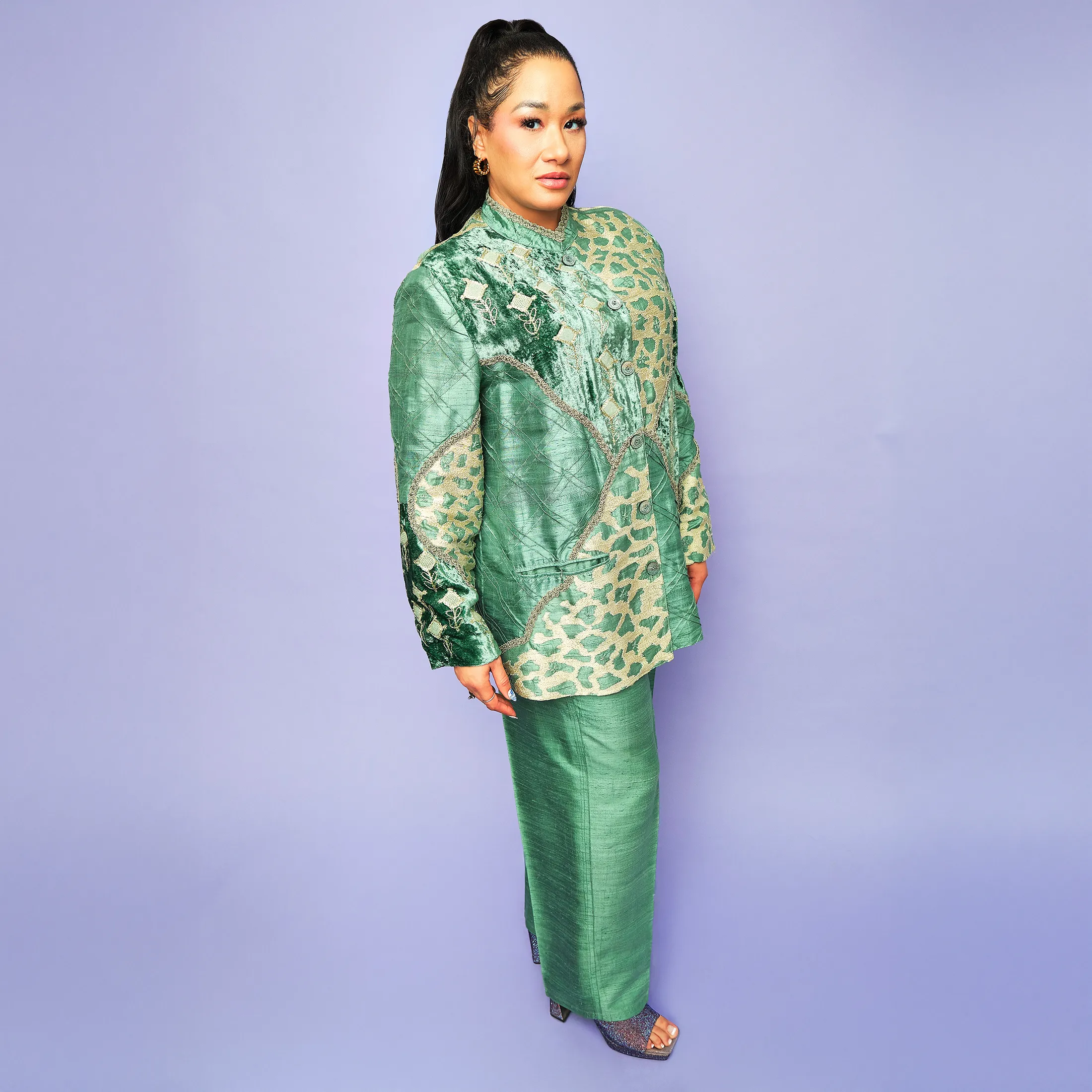 1980s Sandy Starkman Raw Silk & Silk Velvet Two-Piece Set – Size 12/14