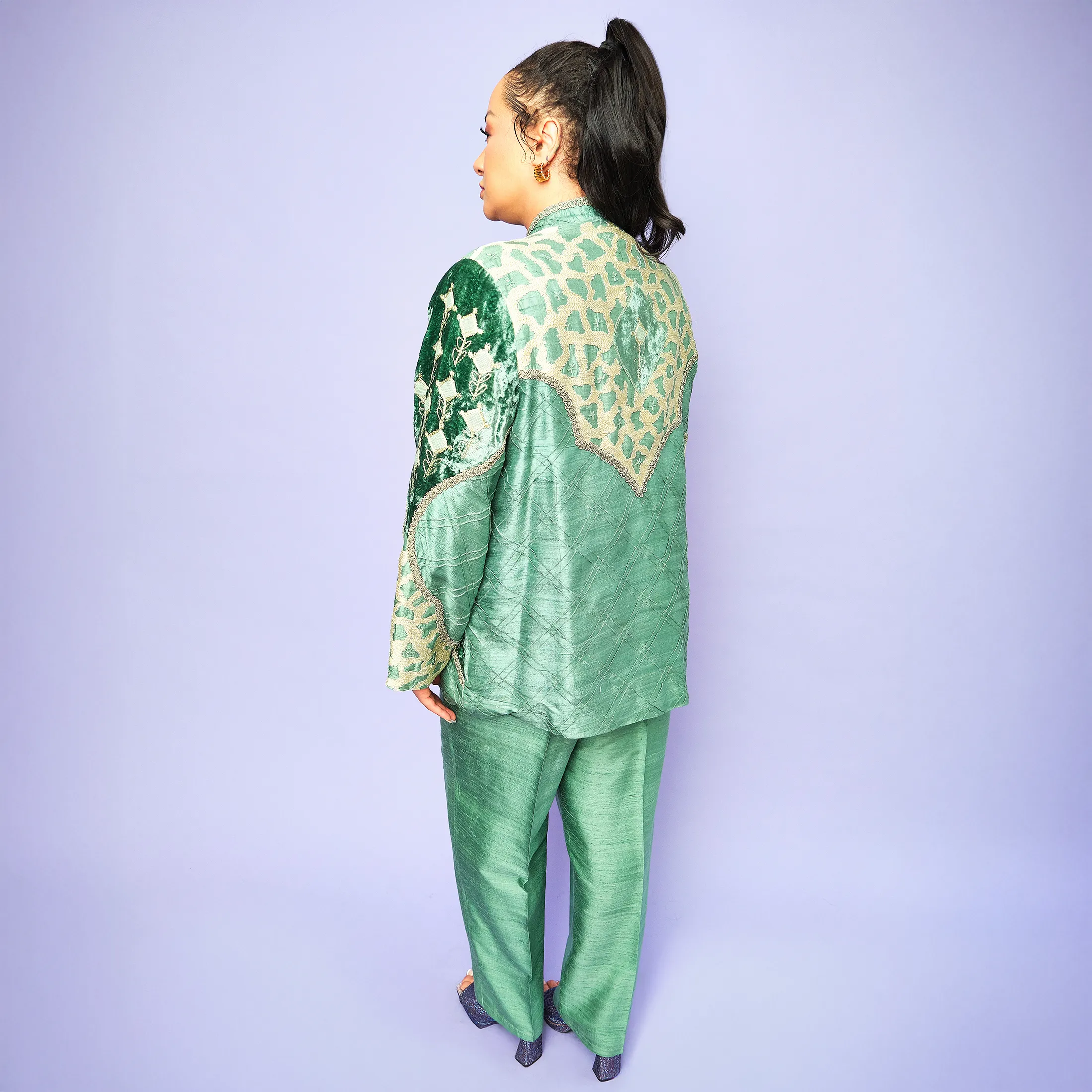 1980s Sandy Starkman Raw Silk & Silk Velvet Two-Piece Set – Size 12/14 - Image 7