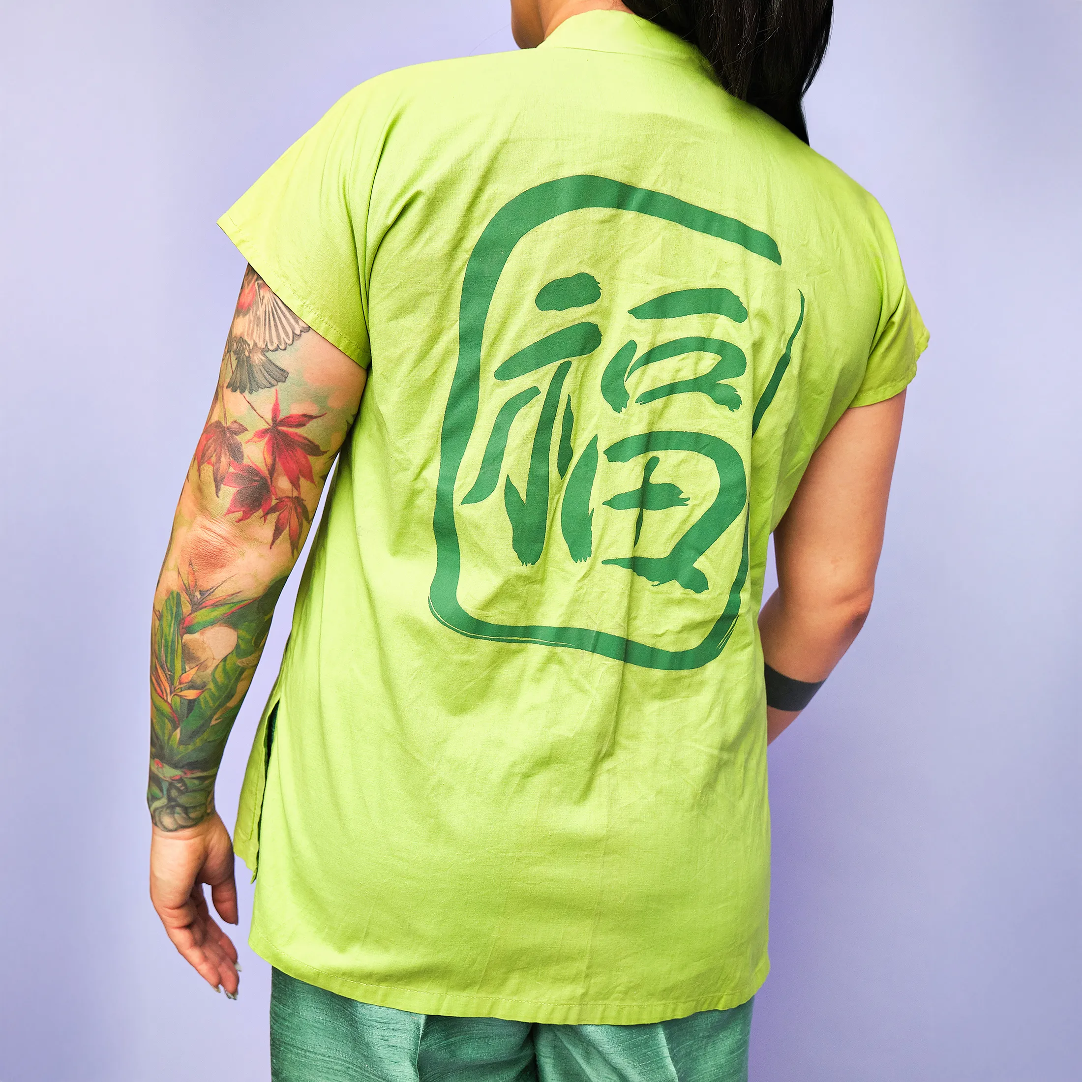 1980s–1990s Unknown Mandarin-Collar Cotton Top – Size 12 - Image 4