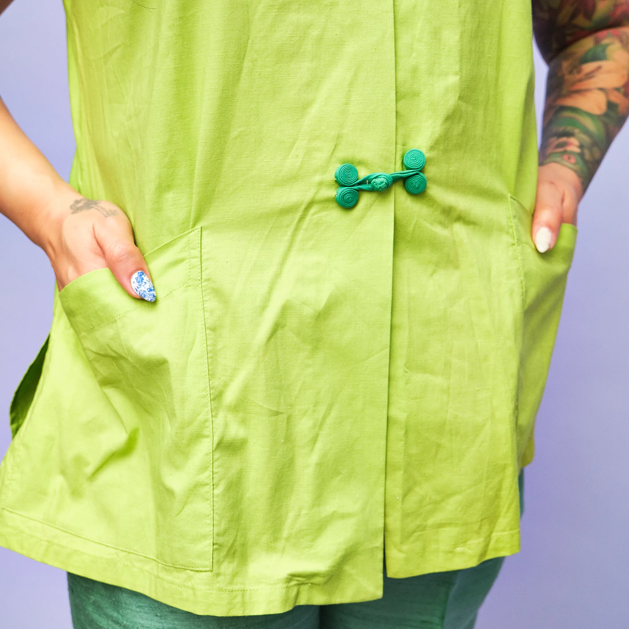 1980s–1990s Unknown Mandarin-Collar Cotton Top – Size 12 - Image 3