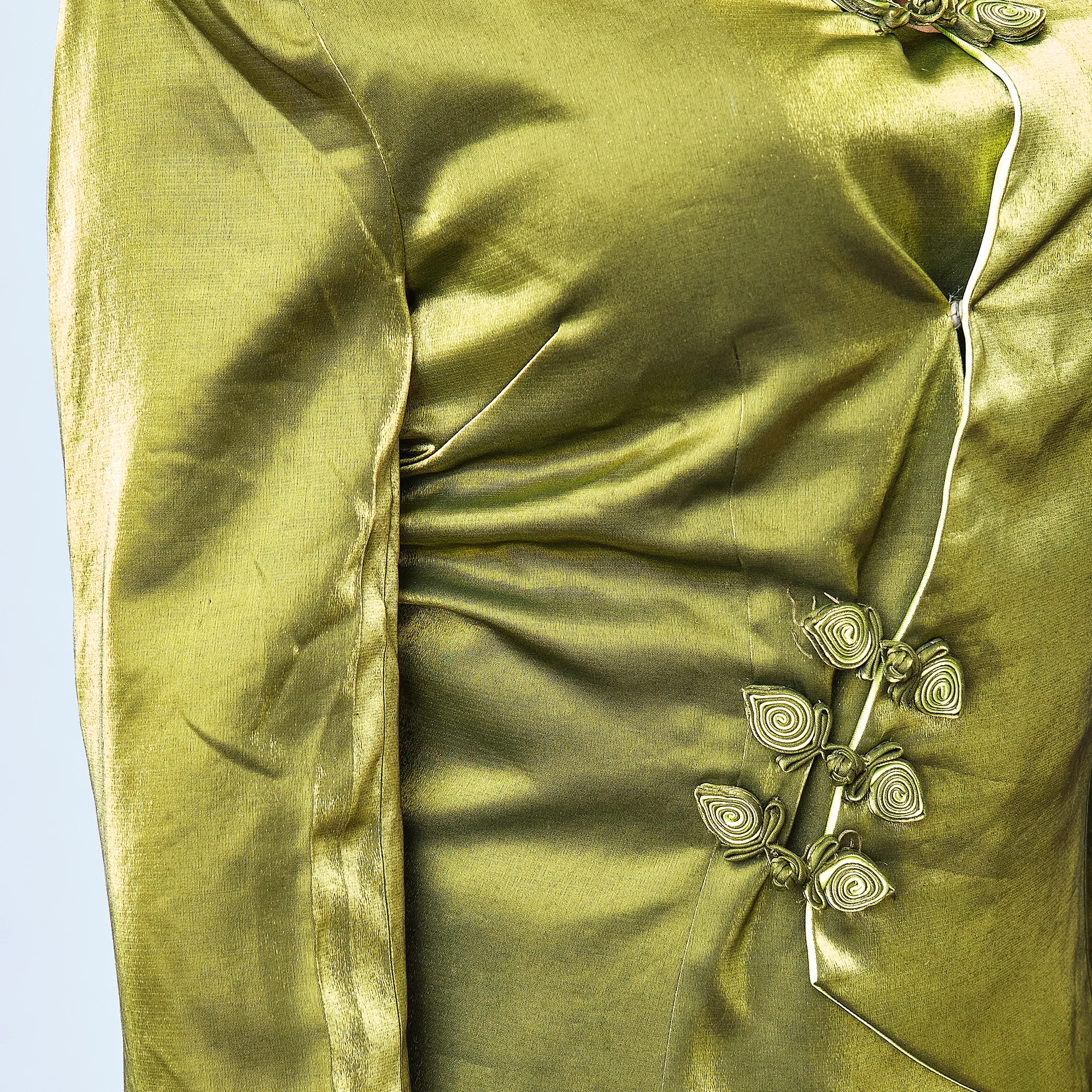 Late 1990s–Early 2000s Olive Silk Mandarin Jacket – size 10/12 - Image 8