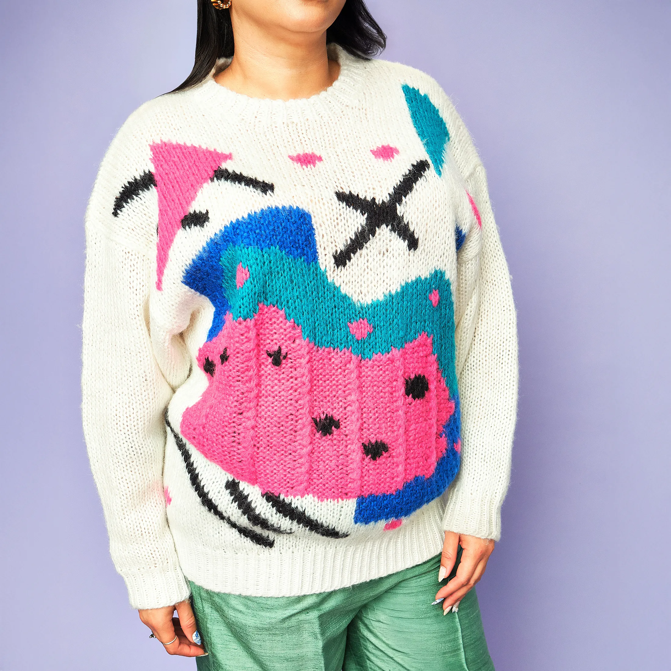 1980s LOIDI Angora Blend Graphic Pullover – Size L/XL - Image 8