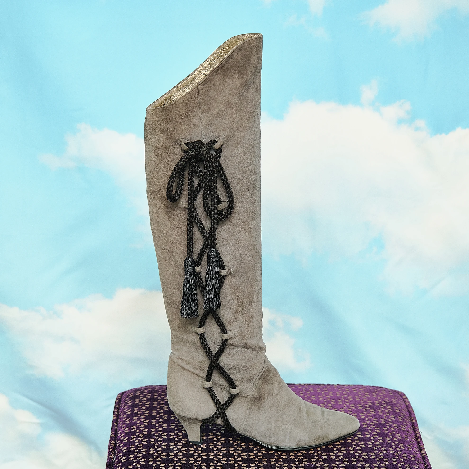 Late 1990s/Early 2000s Yves Saint Laurent Taupe Suede Tassel Knee-High Boots, Modern US 5.5/6 - Image 7