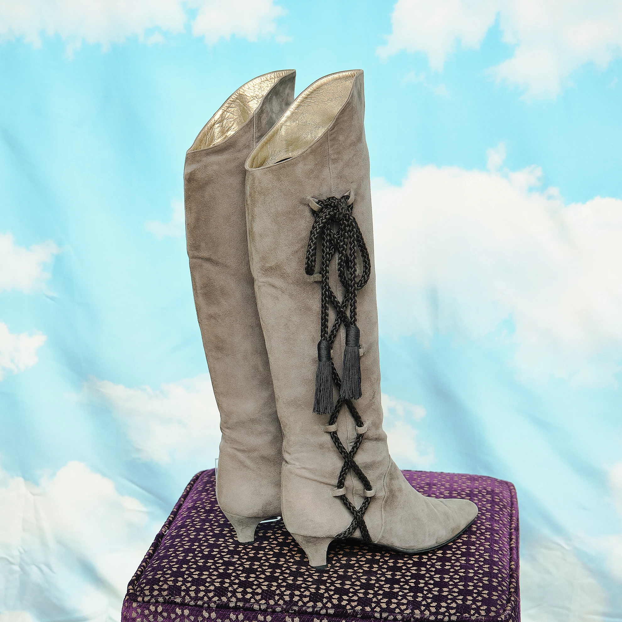 Late 1990s/Early 2000s Yves Saint Laurent Taupe Suede Tassel Knee-High Boots, Modern US 5.5/6 - Image 6