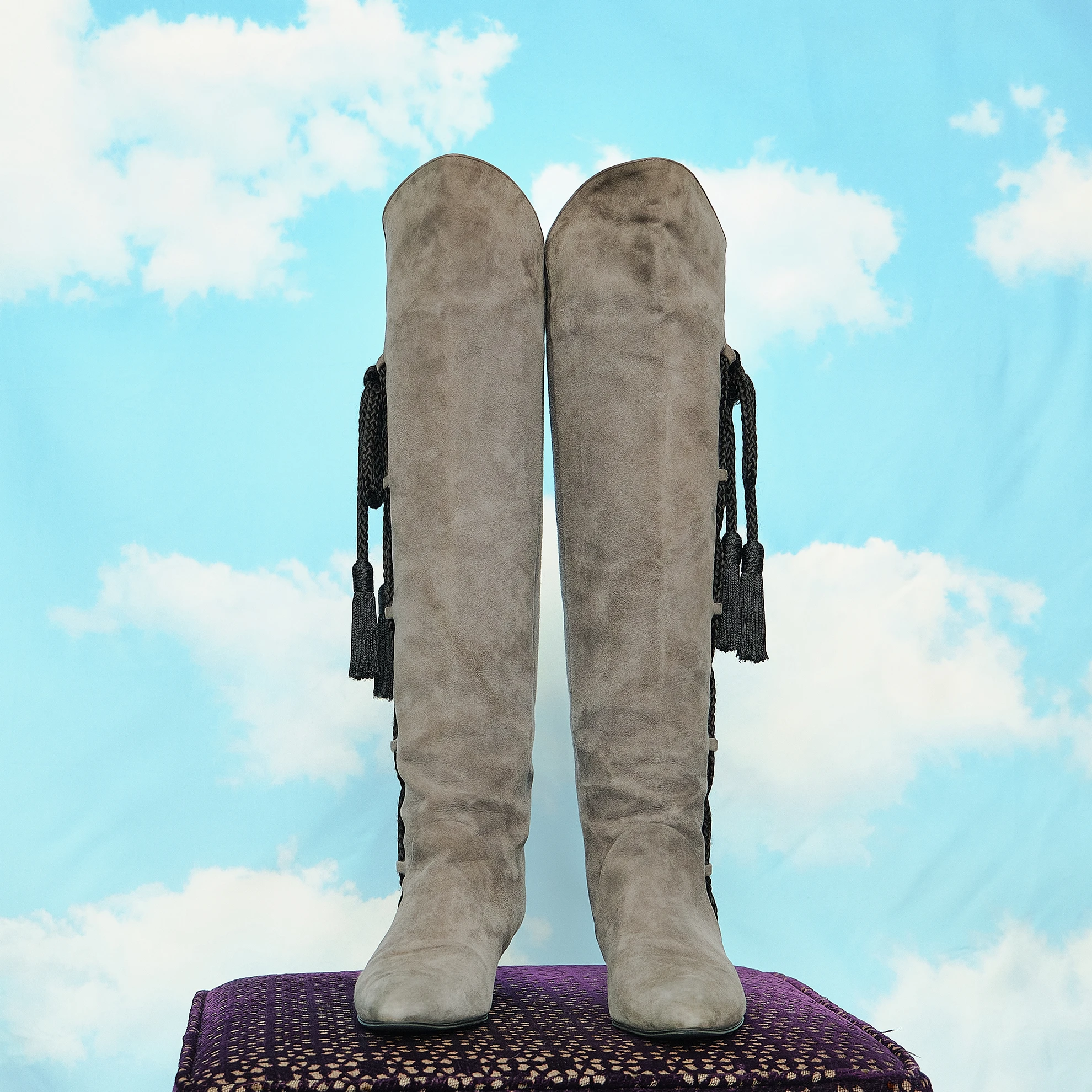 Late 1990s/Early 2000s Yves Saint Laurent Taupe Suede Tassel Knee-High Boots, Modern US 5.5/6 - Image 4