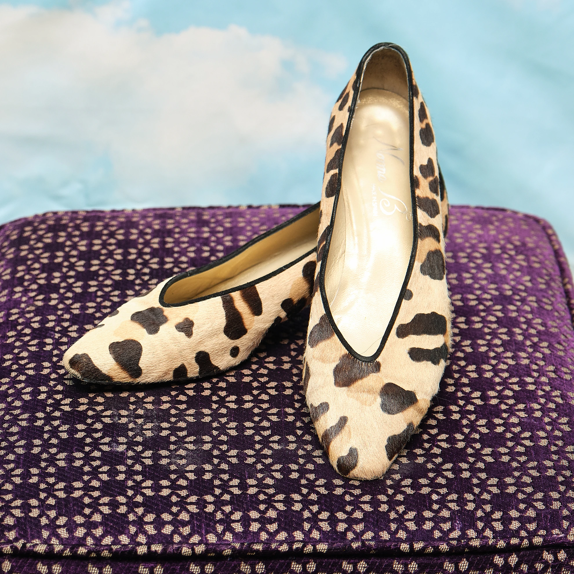 1980s Norma B Leopard-Print Hair-On Low-Heel Pumps, Size Unmarked