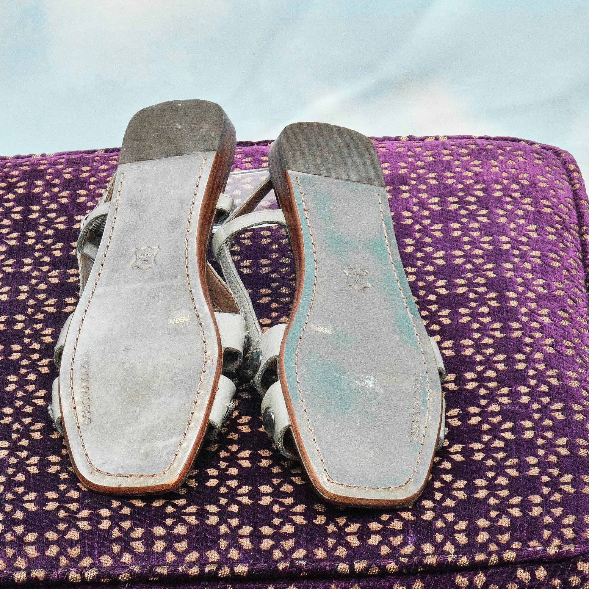 2000s BCBGMAXAZRIA Taupe Leather Faceted-Stone Lace-Up Flat Sandals, Modern US 7/7.5 - Image 2