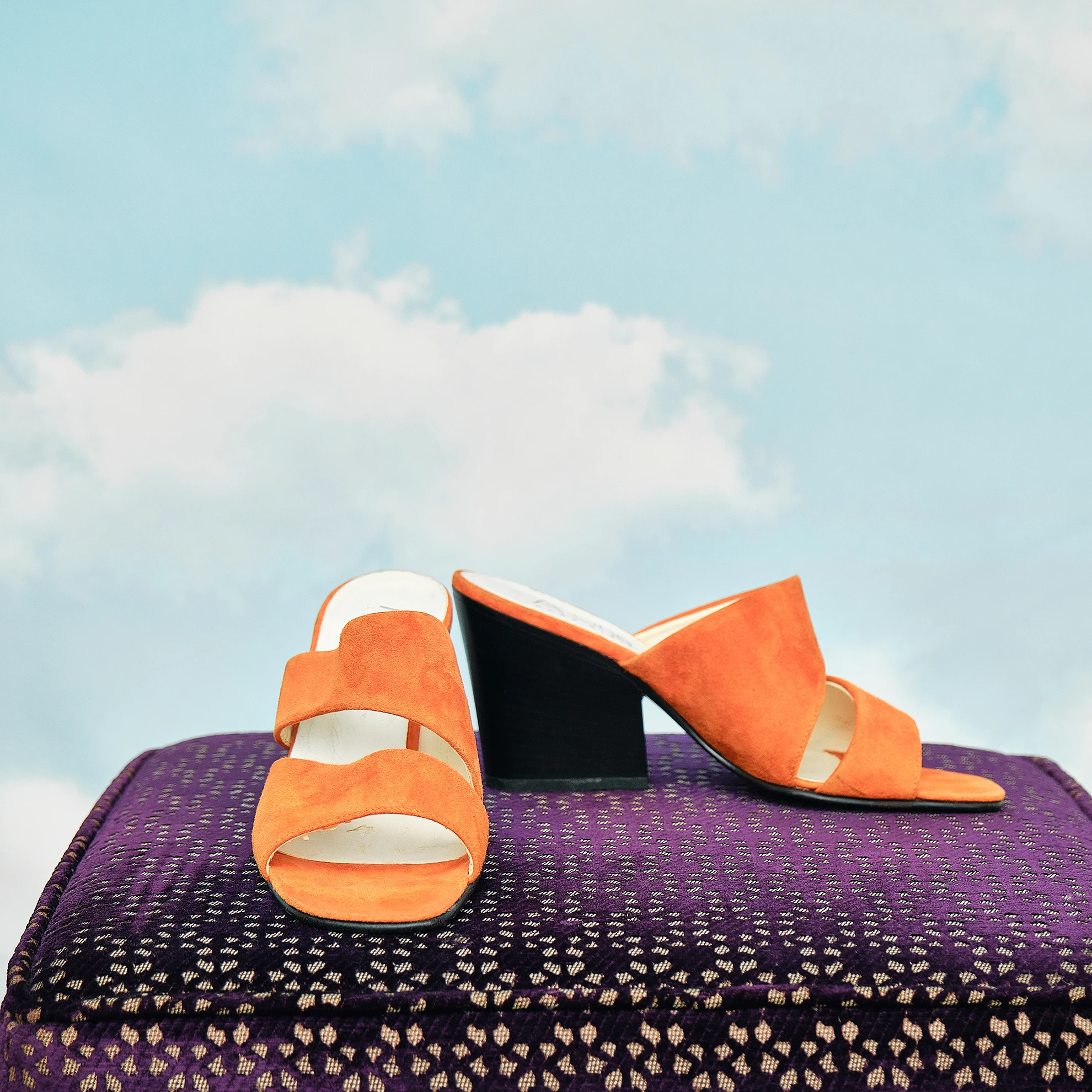 Late 1990s/Early 2000s A Line Anne Klein Orange Suede-Textured Block-Heel Mules, US 7.5 M
