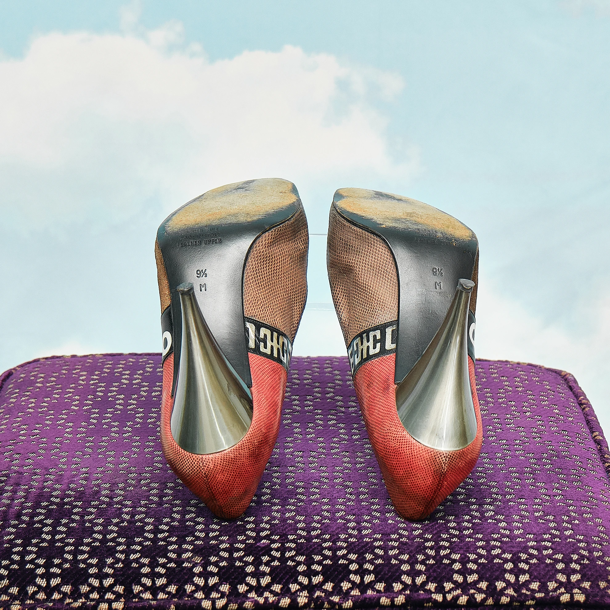 1980s Giorgio Beverly Hills Brown Mixed-Leather Graphic Pumps, US 9.5 M - Image 4