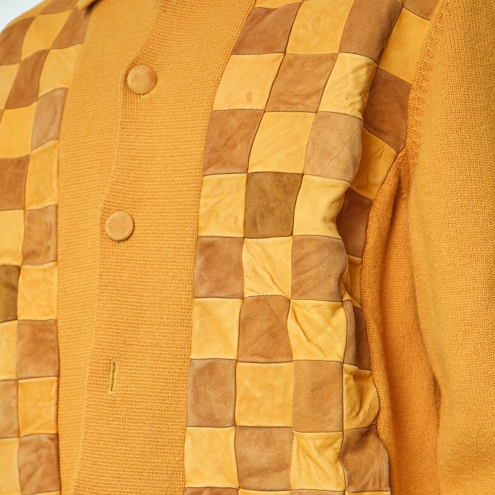 1970s Mustard Patchwork Knit Cardigan Jacket, Men’s S/M - Image 6