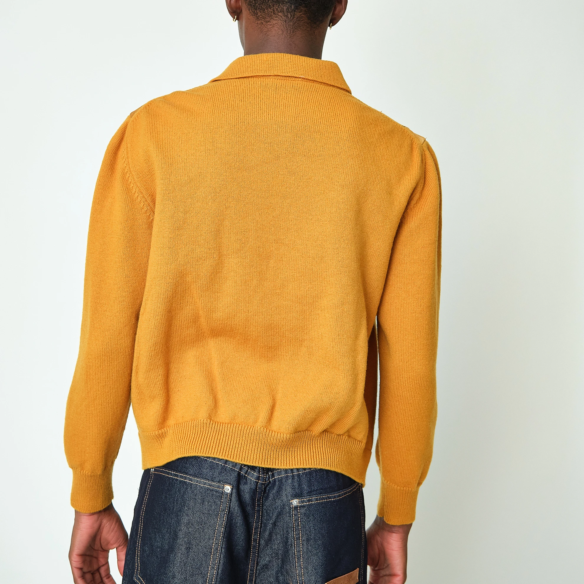 1970s Mustard Patchwork Knit Cardigan Jacket, Men’s S/M - Image 5