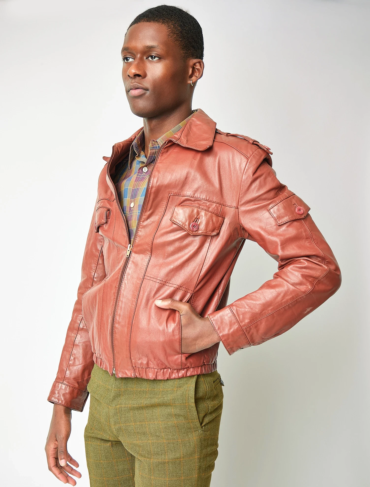 Late 1970s/Early 1980s Rust Brown Leather Military-Inspired Jacket, Modern Unisex S - Image 2