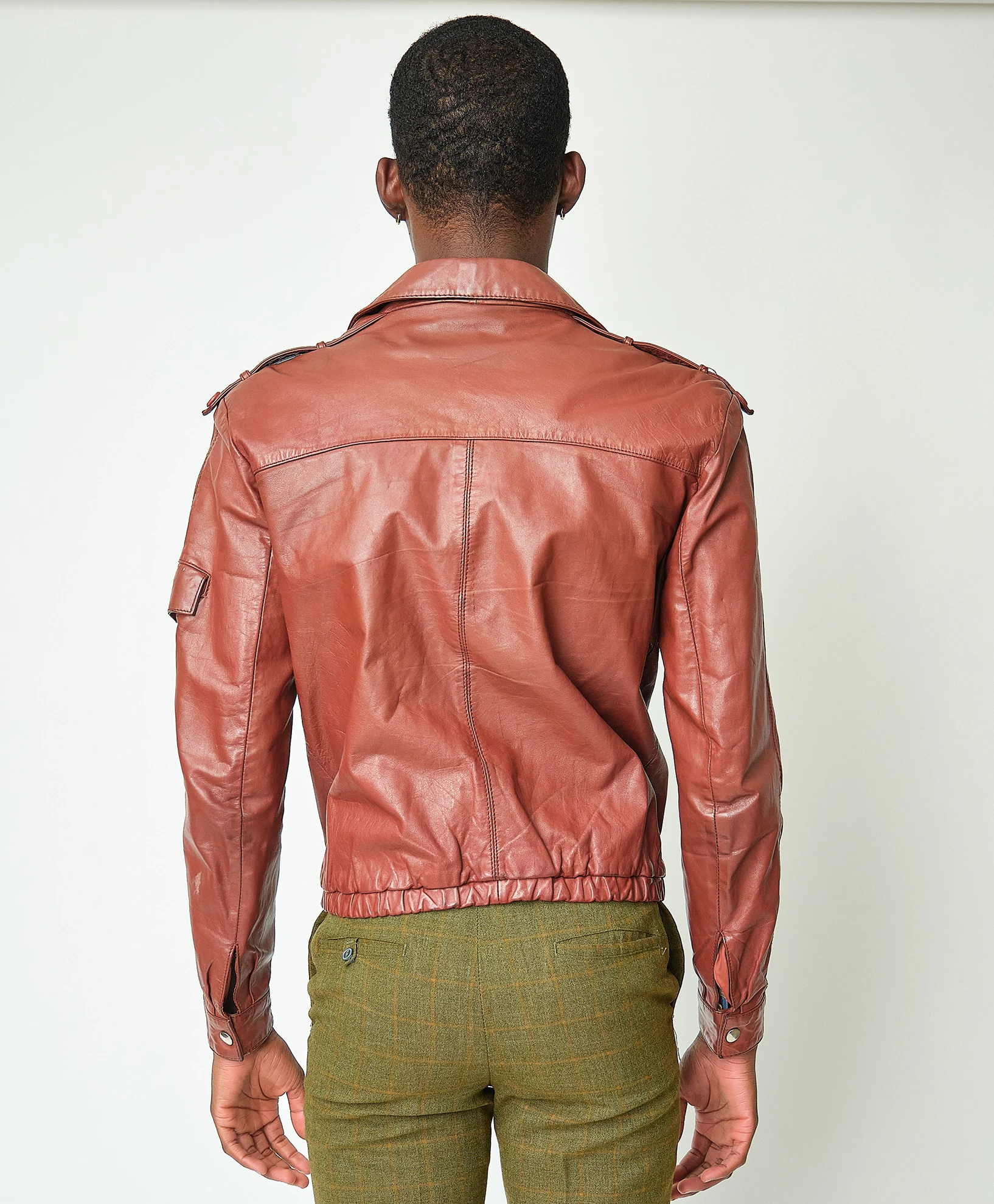 Late 1970s/Early 1980s Rust Brown Leather Military-Inspired Jacket, Modern Unisex S - Image 3