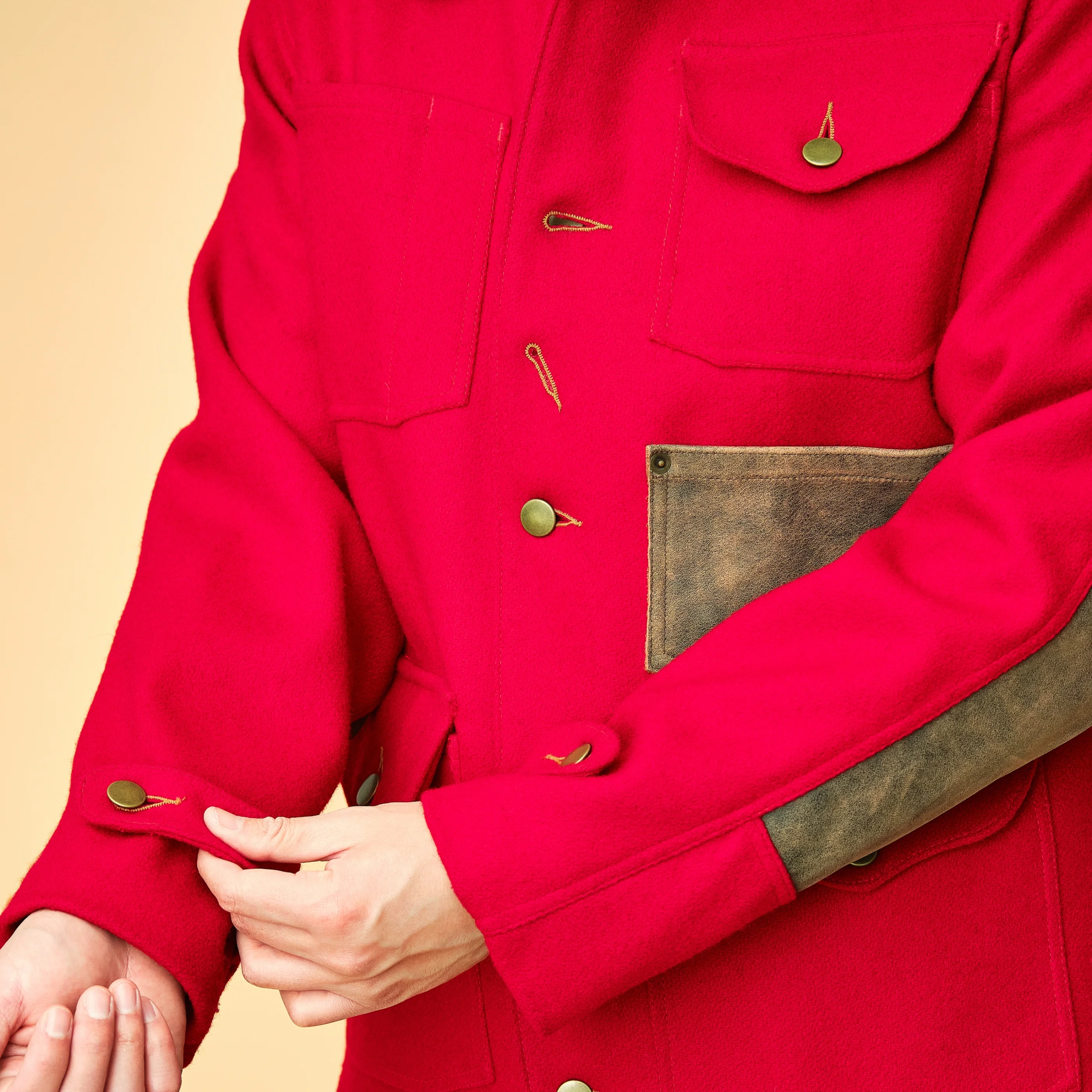 1980s/1990s Red Wool Hunting Jacket with Corduroy Collar & Leather Patches - Image 7