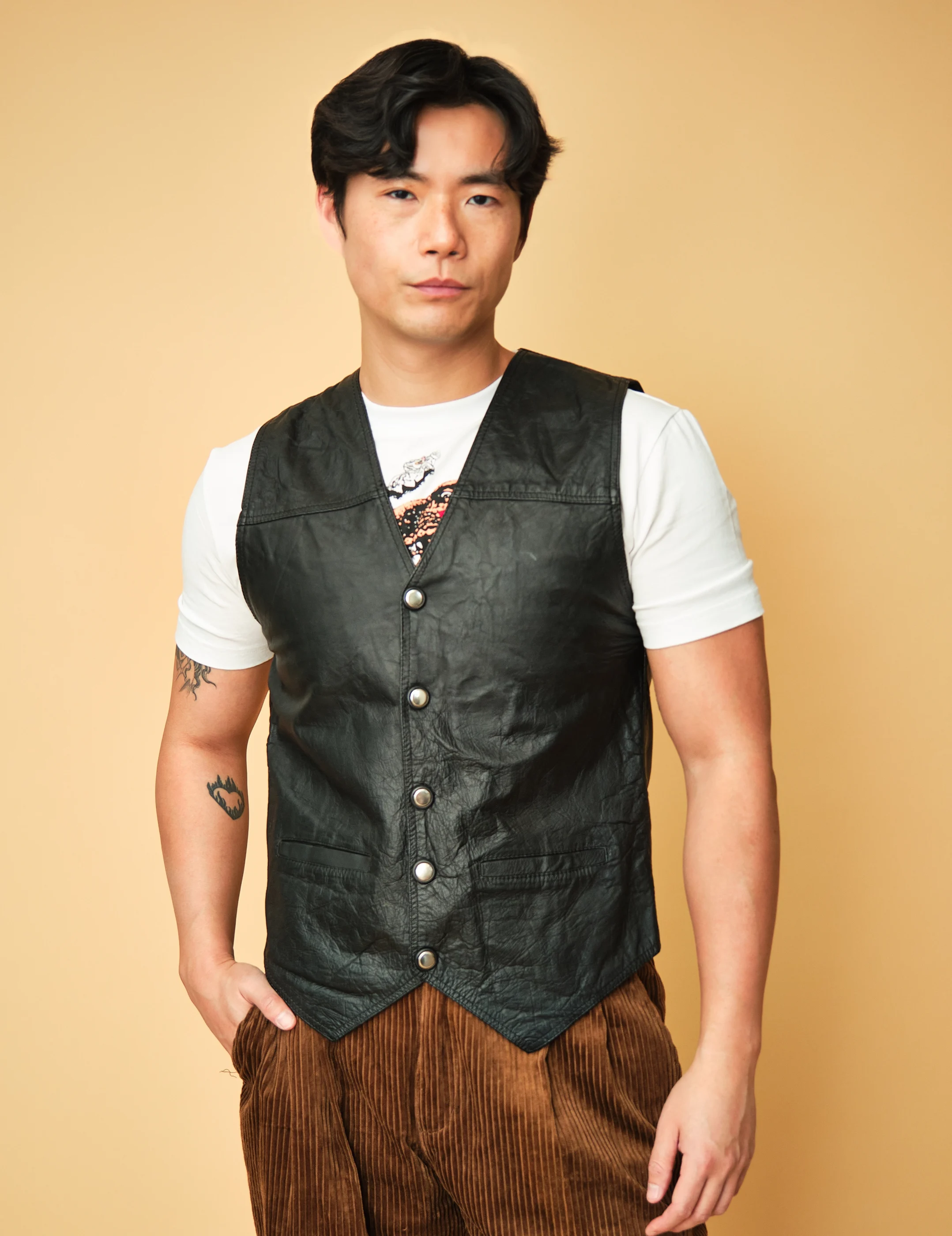 Vintage Jofama Black Leather Snap-Front Vest – Men’s M - Image 3