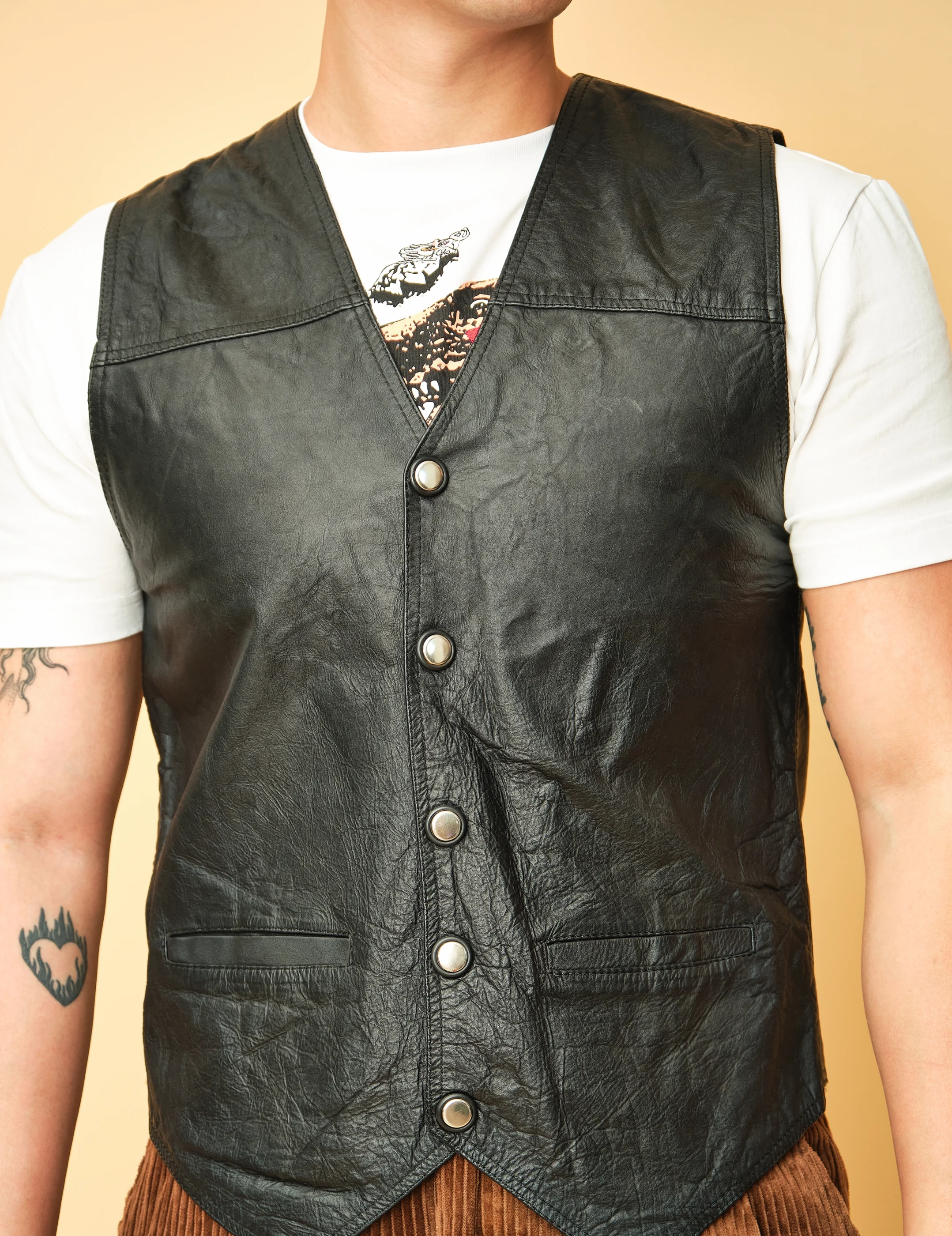 Vintage Jofama Black Leather Snap-Front Vest – Men’s M - Image 6