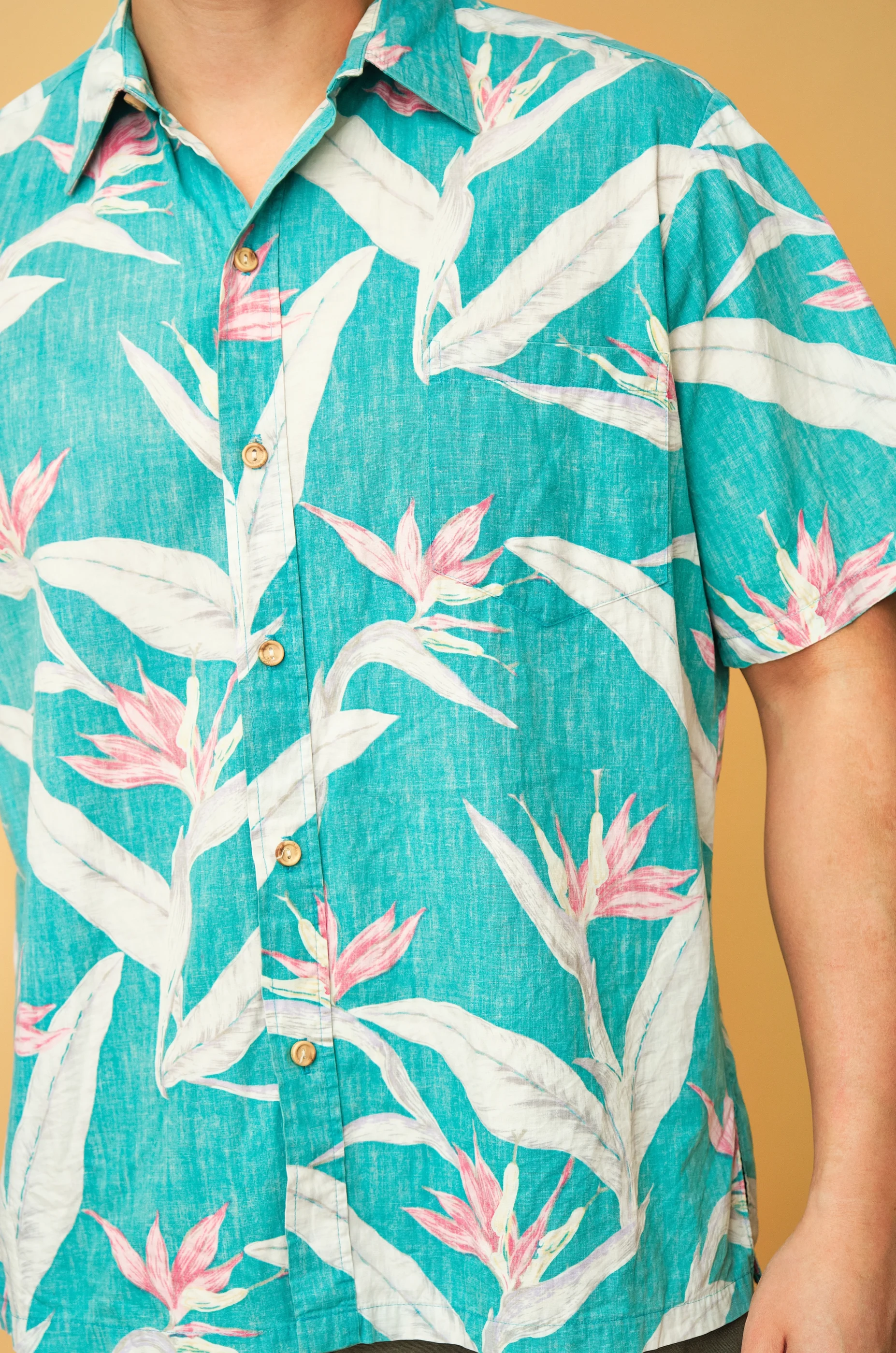 1990s Cooke Street Honolulu Turquoise Bird of Paradise Aloha Shirt – Men’s M/L - Image 3