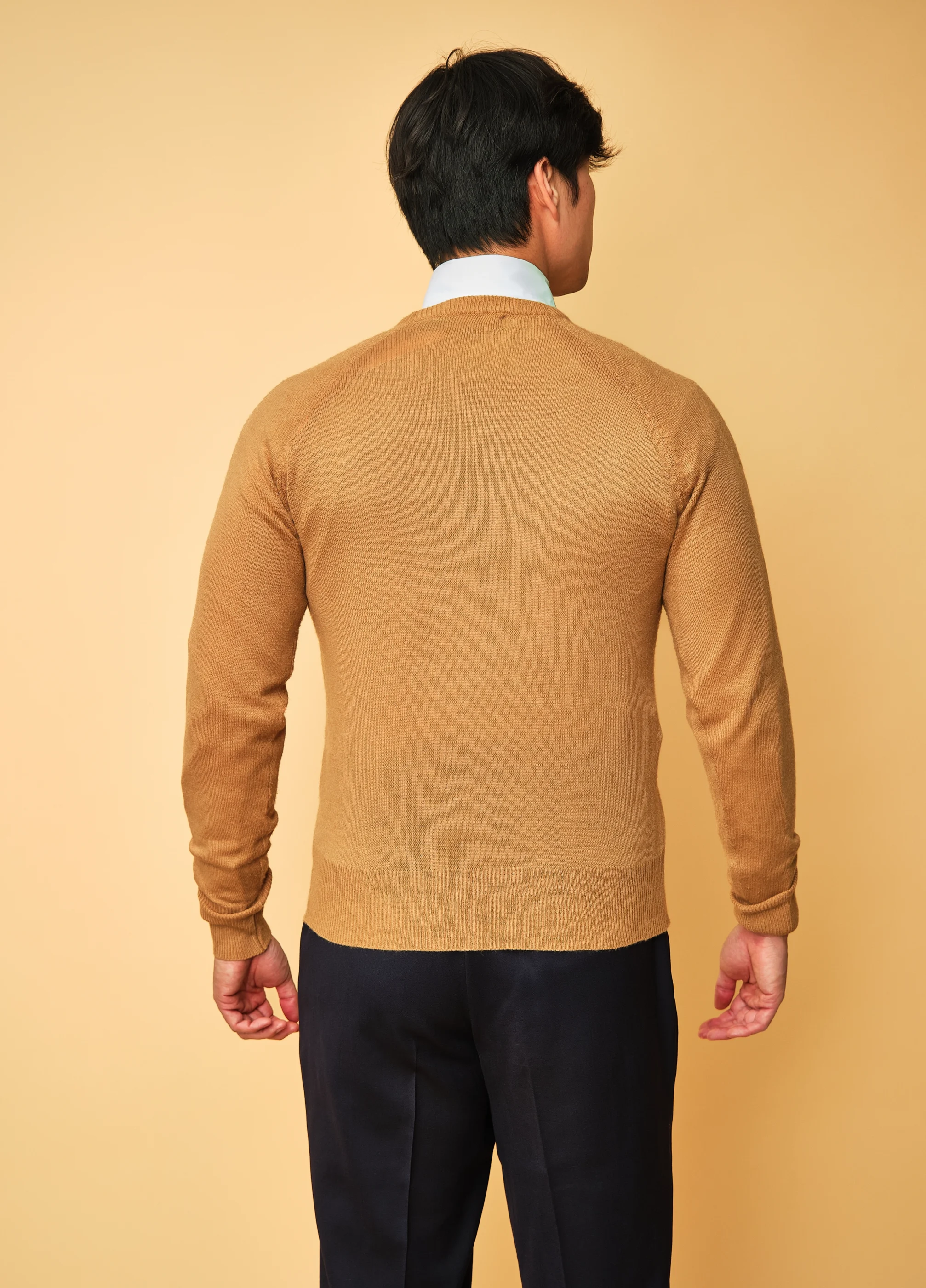 Vintage Camel V-Neck Sweater by Komon – Men’s Medium - Image 2