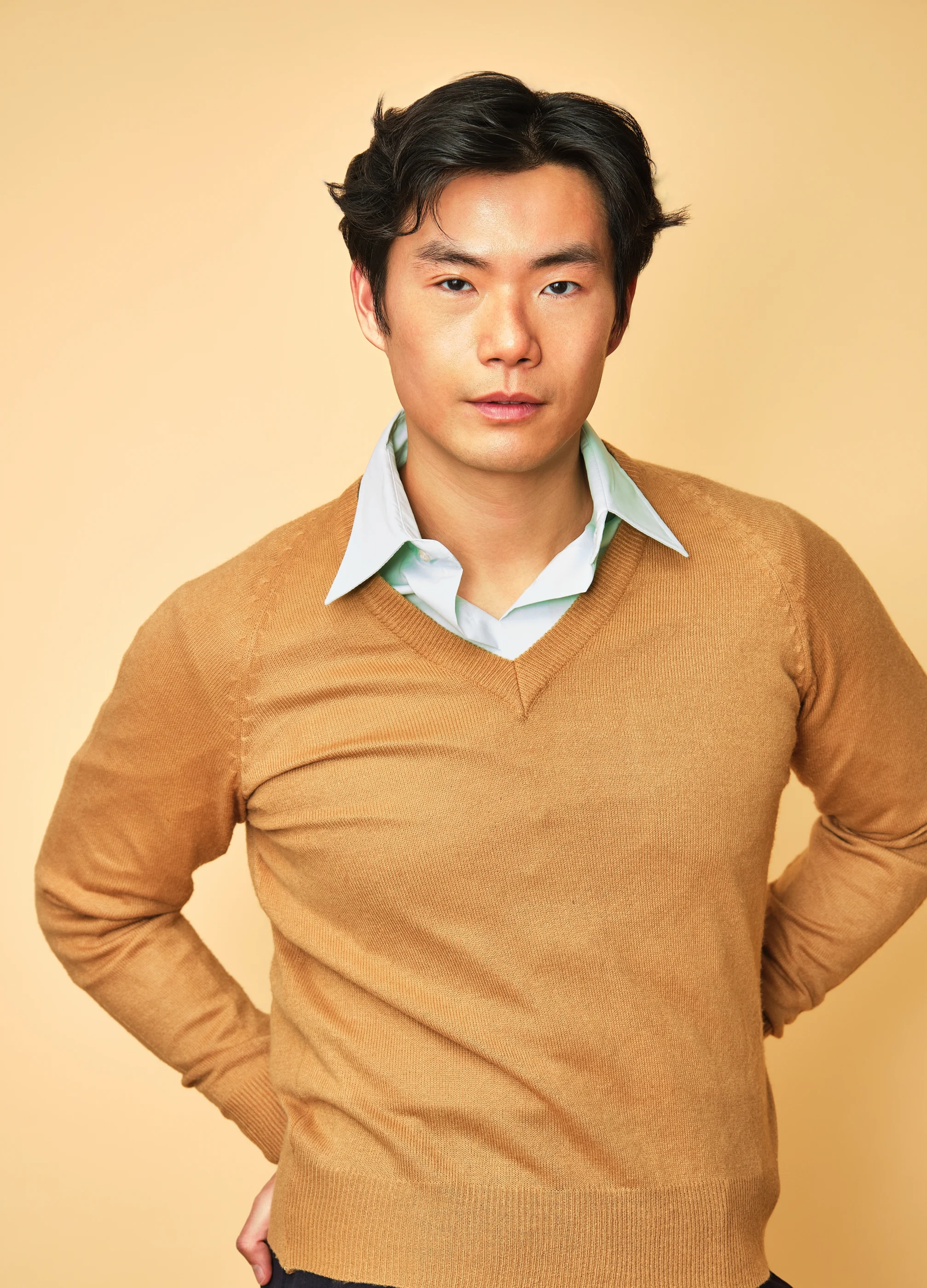 Vintage Camel V-Neck Sweater by Komon – Men’s Medium - Image 5