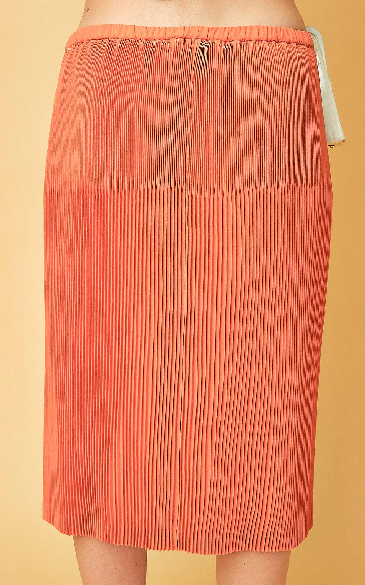 1980s Chaque-Fois by Glanna Coral Orange Pleated Midi Skirt, Size 14 - Image 3