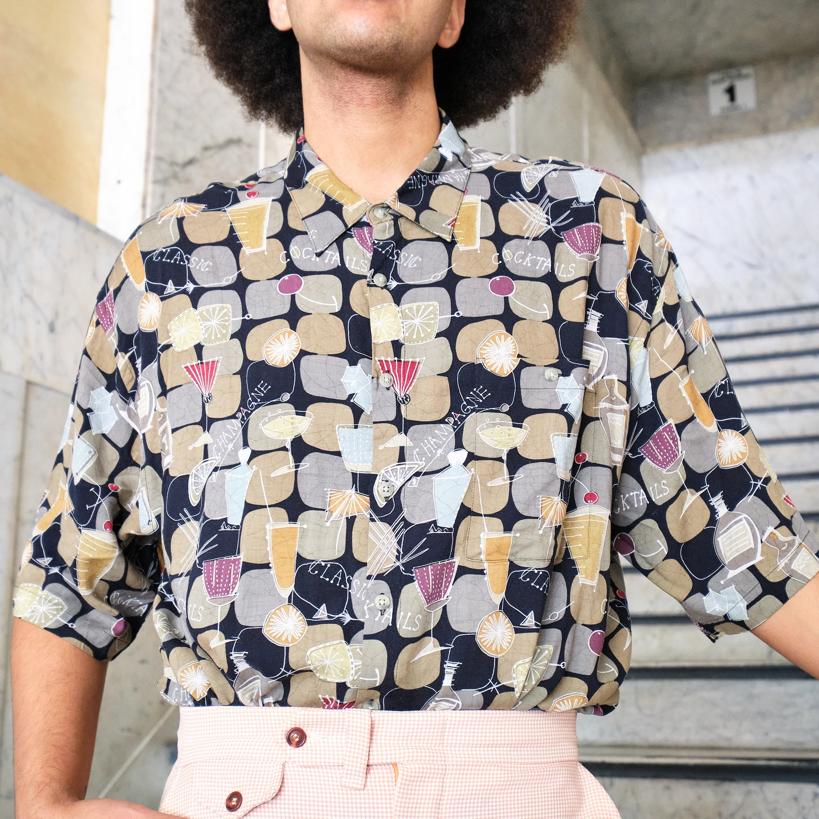 1990s Classic Cocktails Novelty Print Shirt, Modern Men’s L/XL