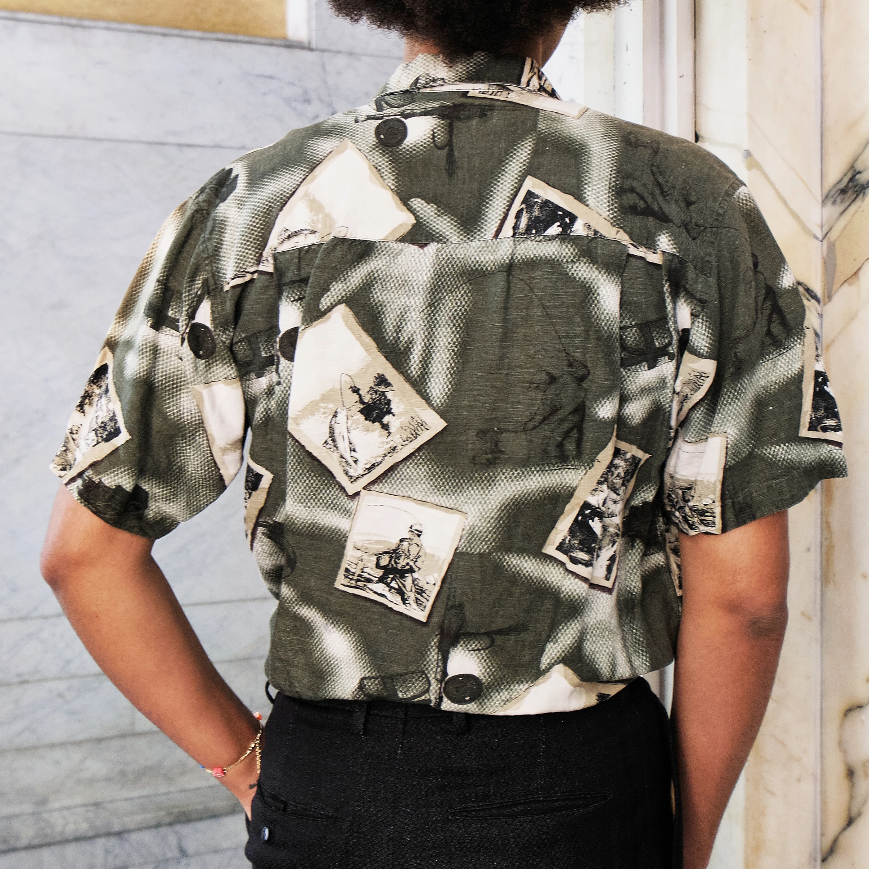 1990s Olive Scenic Collage Print Short-Sleeve Shirt, Modern Men’s M/L - Image 7