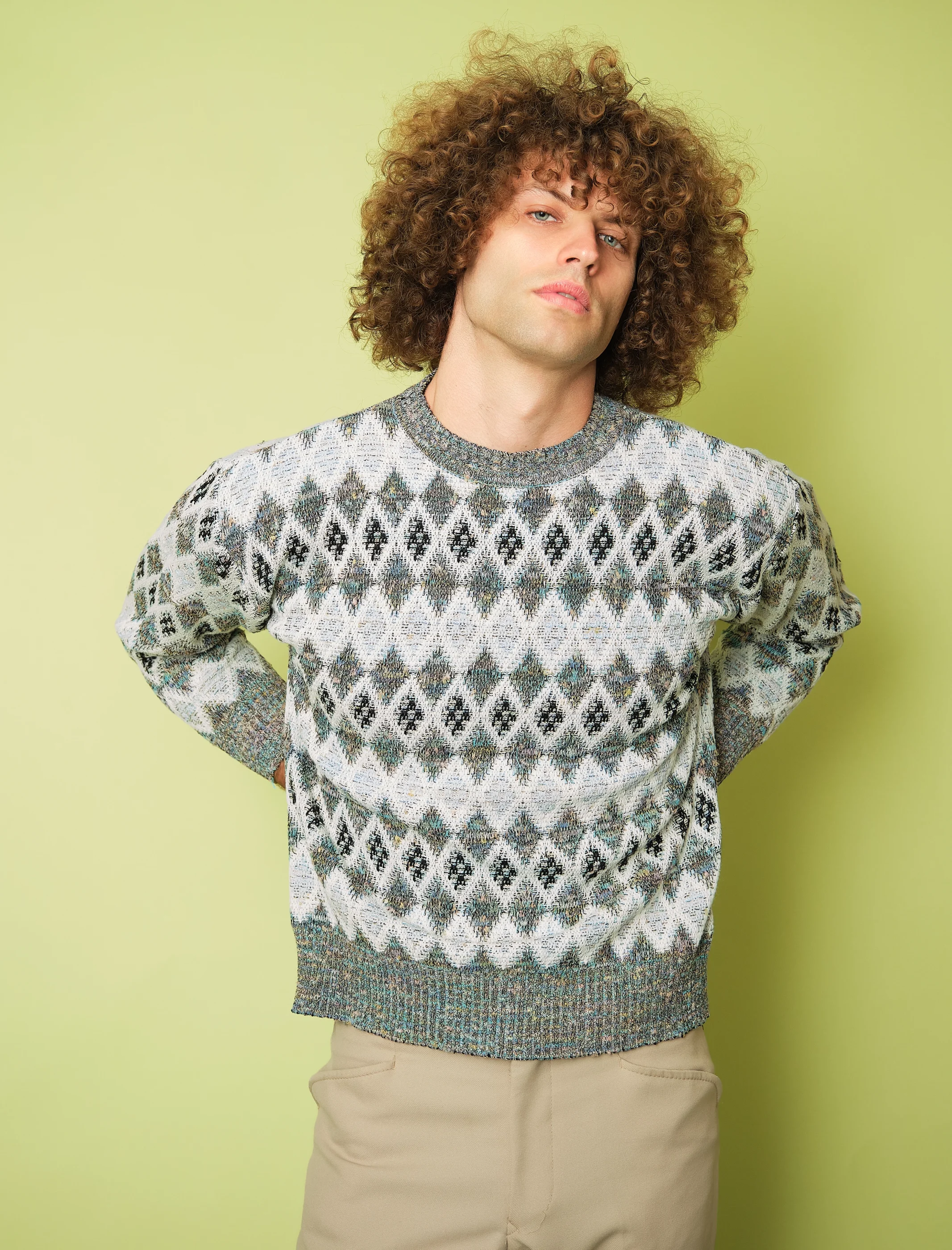 1990s LRX Pure Light Made in Italy Patterned Knit Sweater – Modern Men’s S/M to Slim M - Image 2