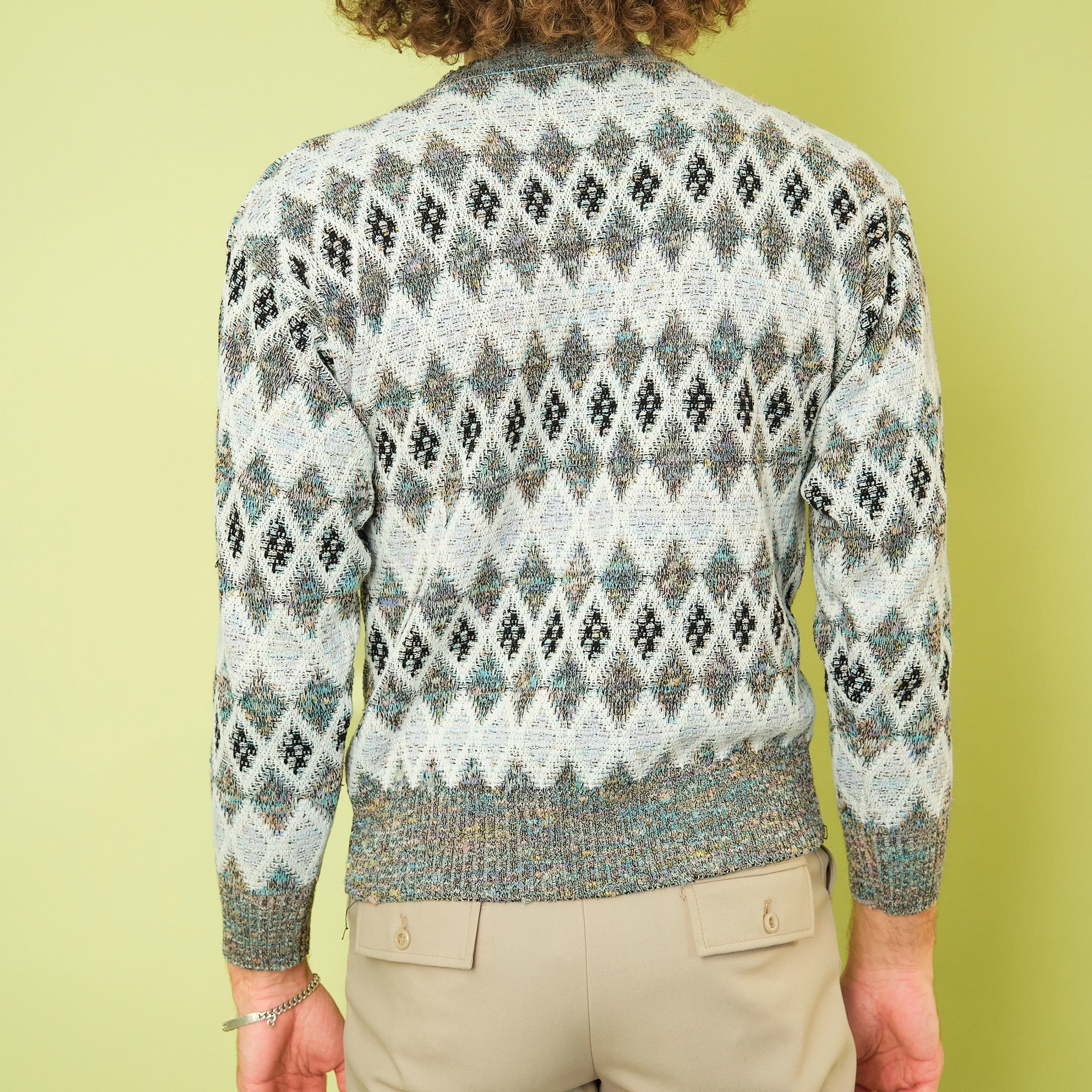 1990s LRX Pure Light Made in Italy Patterned Knit Sweater – Modern Men’s S/M to Slim M - Image 3